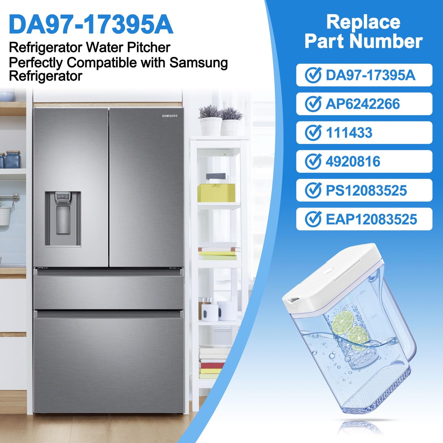 Upgraded DA97-17395A Water Pitcher Reservoir Compatible with Samsung Water Pitcher for Fridge Door Replacement No Leak Samsung Refrigerator Parts RF23M8570SR RF23M8090SR Fridge Container Tank