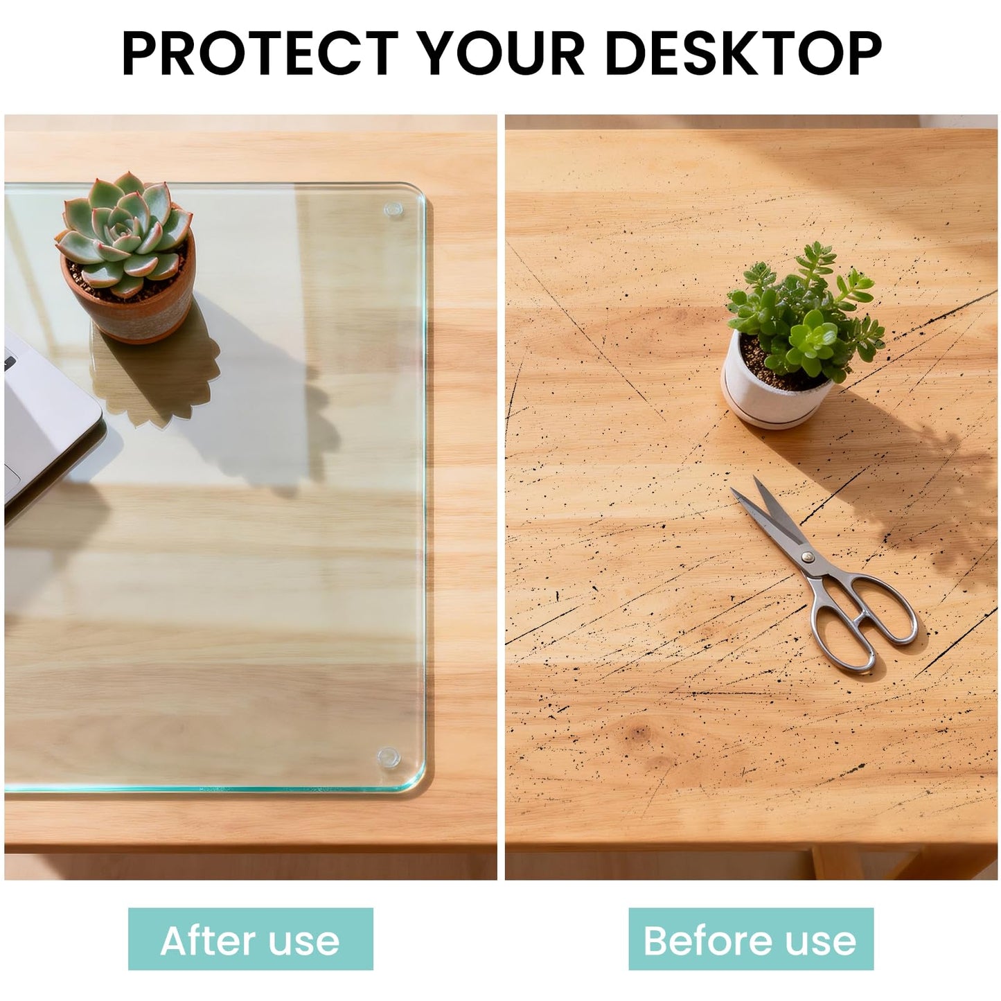 Hifogang Tempered Glass Desk Pad to Protect Desk,Clear Office Desk Pad for Keyboard and Computer Monitor,Glass Desk Mat for Desktop Dry Erase,20 x 32 inch