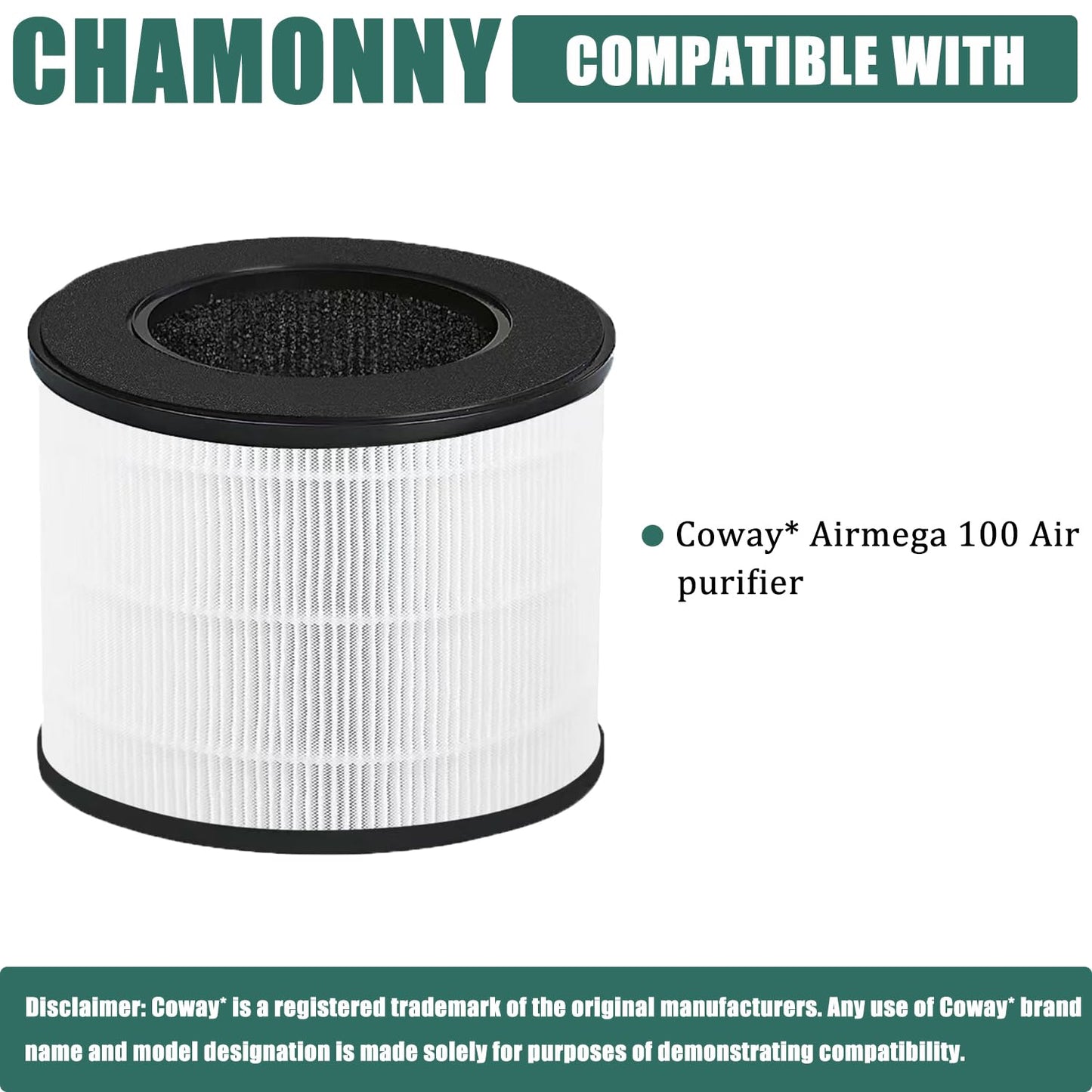 CHAMONNY Airmega 100 Filter Replacement, Compatible with Coway Airmega 100 Air Purifier, 3-in-1 H13 True HEPA and Deodorization Filters (Airmega 100 Filter 2Pack)