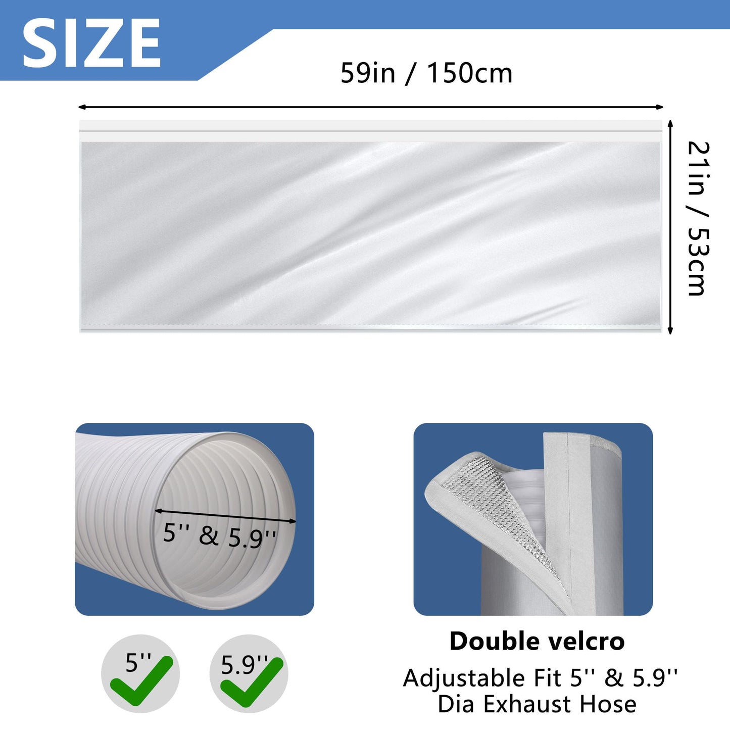 Upgraded Portable AC Hose Insulation Sleeve 2PCS, 3 Layers Waterproof Air Conditioner Insulated Hose Cover Wrap with Aluminum Thermal Foil for 5" & 5.9" Exhaust Vent Duct, Easy Installation, Silver
