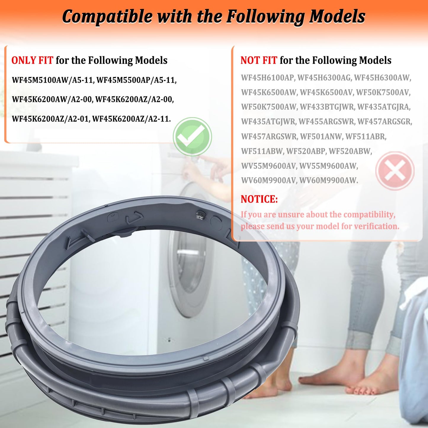 Upgraded DC97-16140P DC97-19755A Washer Door Boot Seal Compatible with Samsung Washing Machine Door Bellow Boot Gasket Replaces AP6002538 PS11735181 EAP11735181