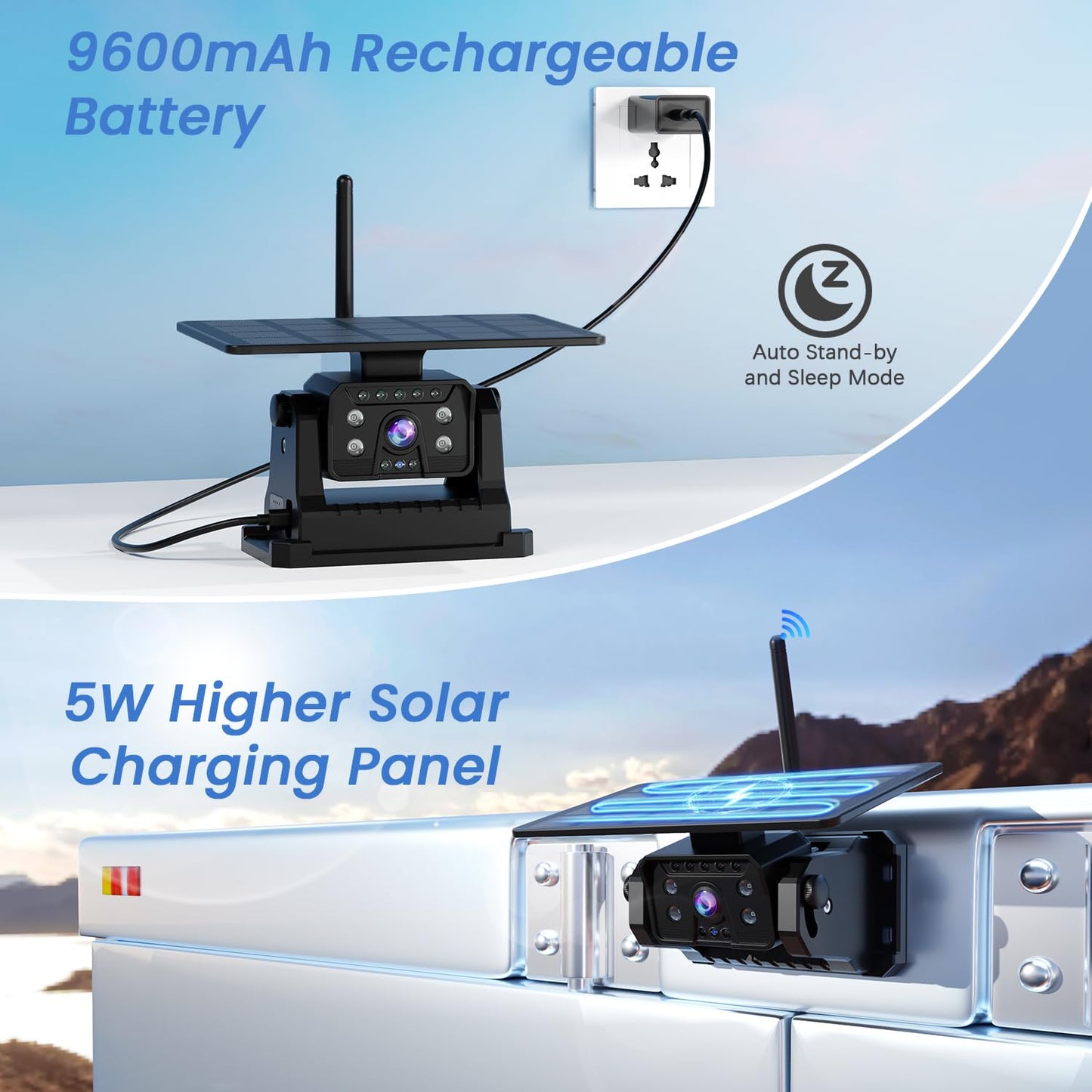 Magnetic Solar Wireless Backup Camera for Truck, 5 Inch No-Drill Installation RV Backup Camera, 1080P Rear View Camera 150° Wide Angle, 24hrs Battery Life, 2.4Hz Signal, Night Vision, RVs, Trailers