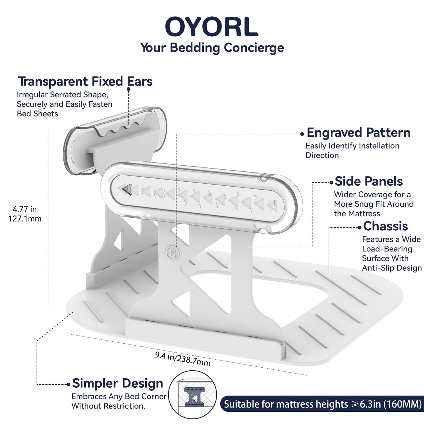 OYORL No-Lift Bed Sheet Holders for Thick Mattresses, Triangle Sheet Straps Keep Sheets in Place All Night, Upgraded Mattress Clips with Fabric-Safe Grippers, Fitted Sheet Fasteners 4Pcs（White）