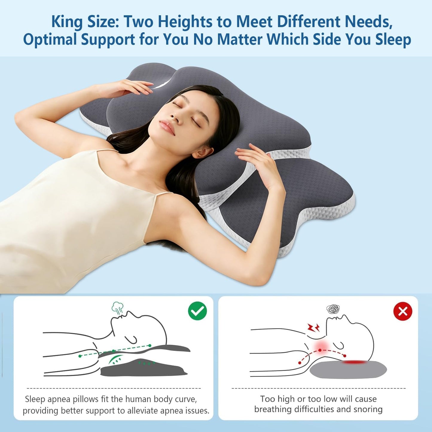 Ergo Pillow for Sleep Apnea, Neck Pain, and Snoring Relief | Cervical Neck Pillow for Side Sleepers | Orthopedic Memory Foam with Ergonomic Support