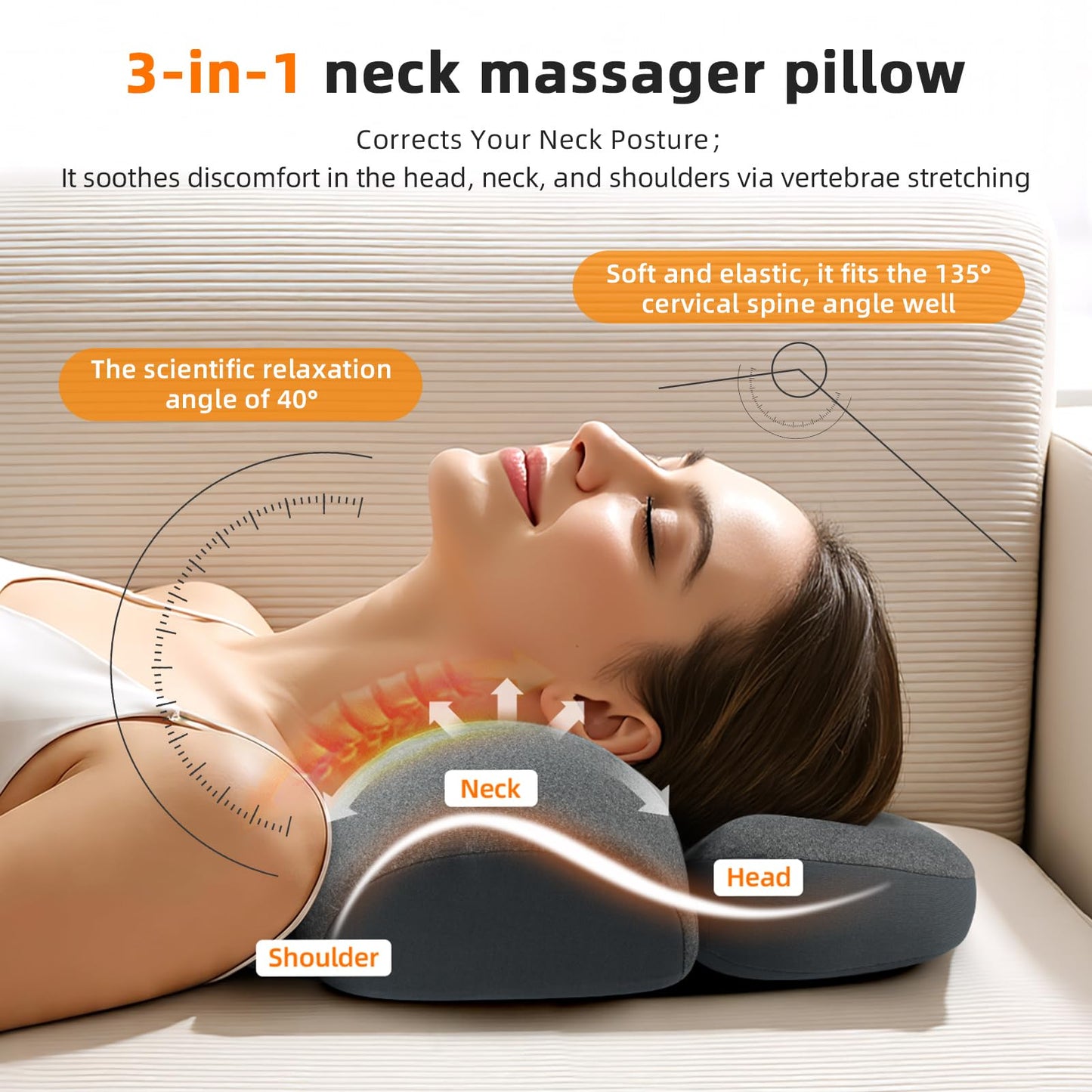 Sanivor 3-in-1 Neck Massager Pillow - Neck Cervical Traction Device with Heat,Vibration Massage & Airbag Traction,Neck Pillow for Pain Relief Deep Tissue Ergonomic Neck Shoulder Relaxer Gift Idea