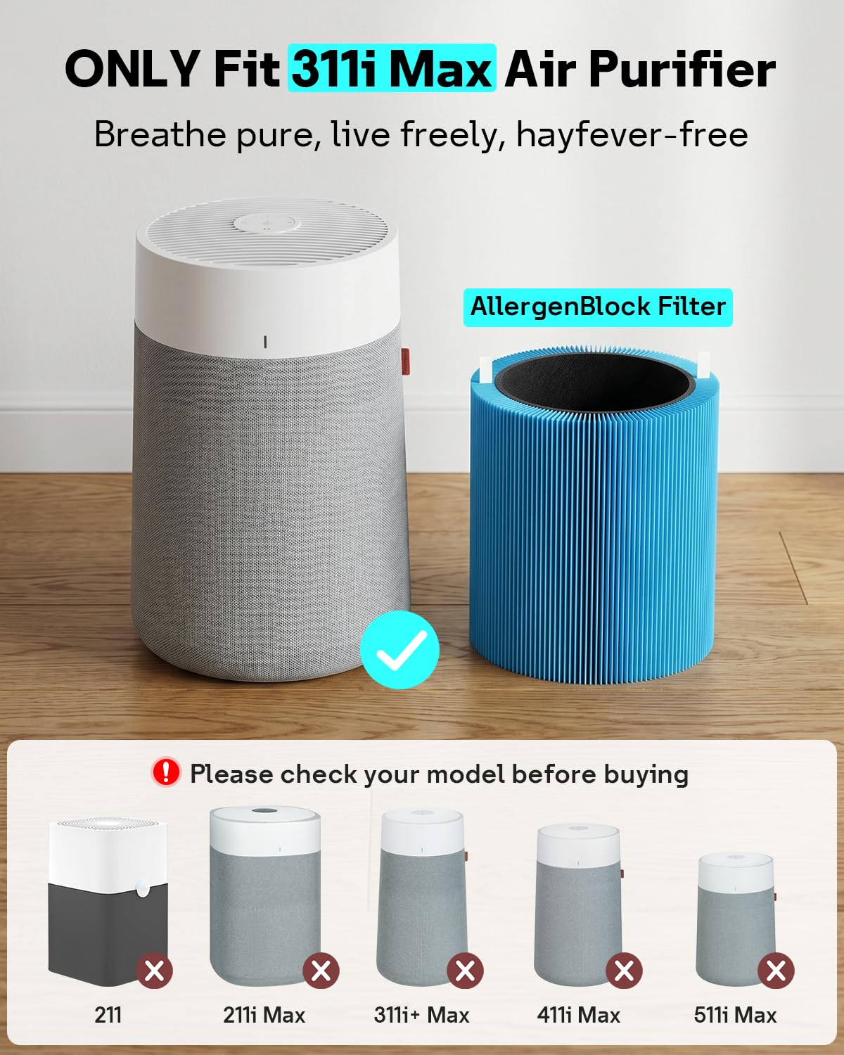 Leemone Blue Pure 311i Max AllergenBlock Replacement Filter Compatible with Blue Pure 311i Max Air Purifier, Activated Carbon Filter,2 Pack