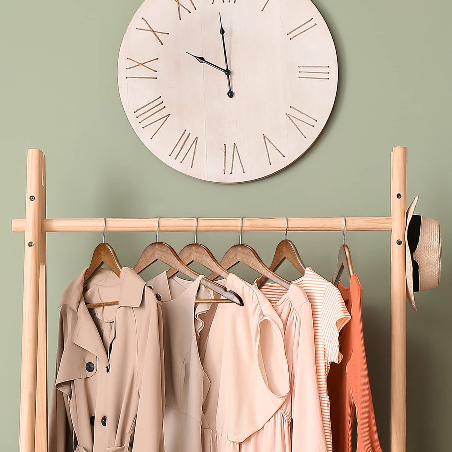 HOUSE DAY Wooden Hangers 30 Pack, Solid Wood Coat Hanger Heavy Duty, Smooth Finish Bulk Wood Hangers, High-Grade Wooden Clothes Hanger with Non Slip Pant Bar, 360° Swivel Hook