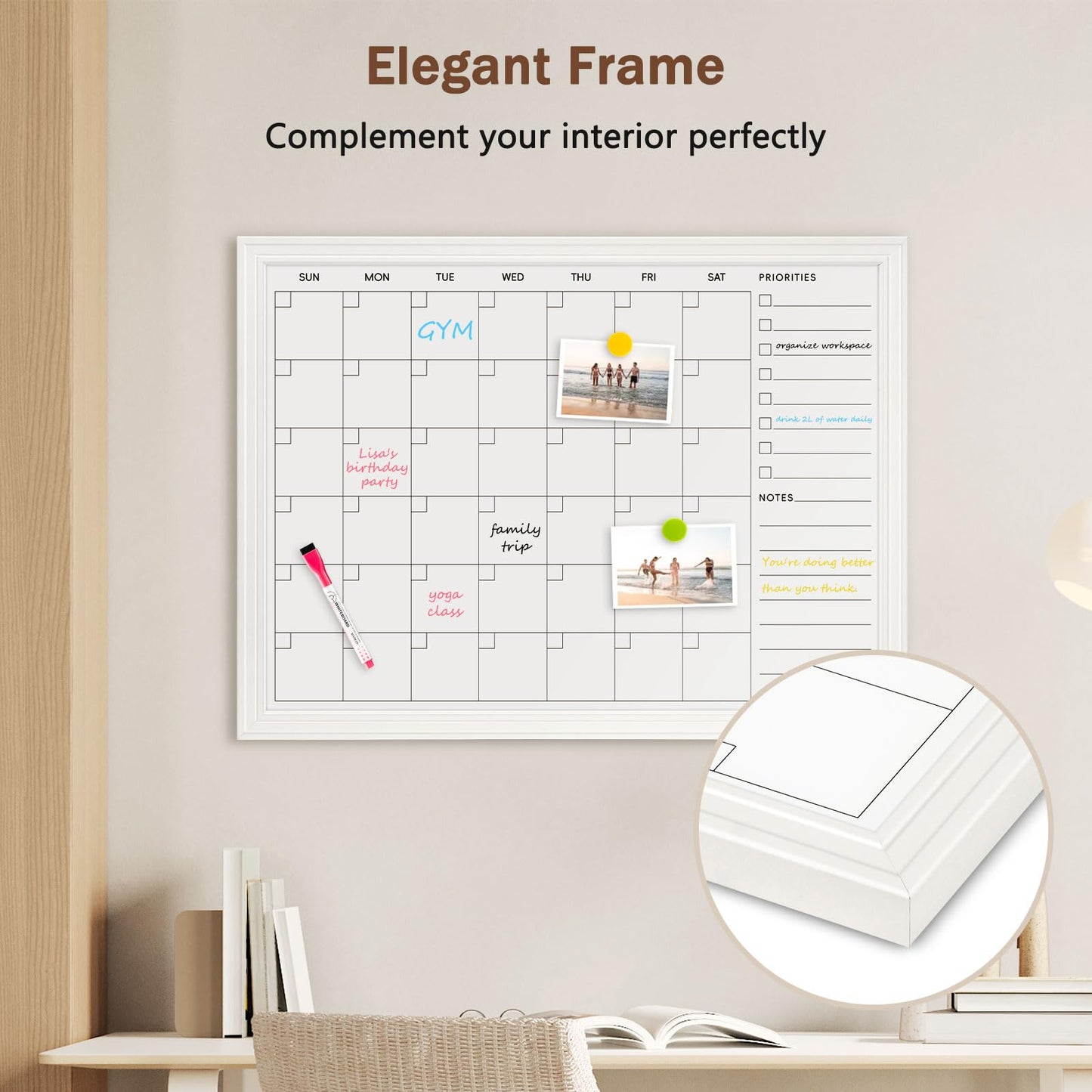 DOLLAR BOSS Magnetic White Board Calendar 36''x 24'', Monthly Dry Erase Planner for Wall with White Wood Style Frame for Office, School, Dorm, Home Decor
