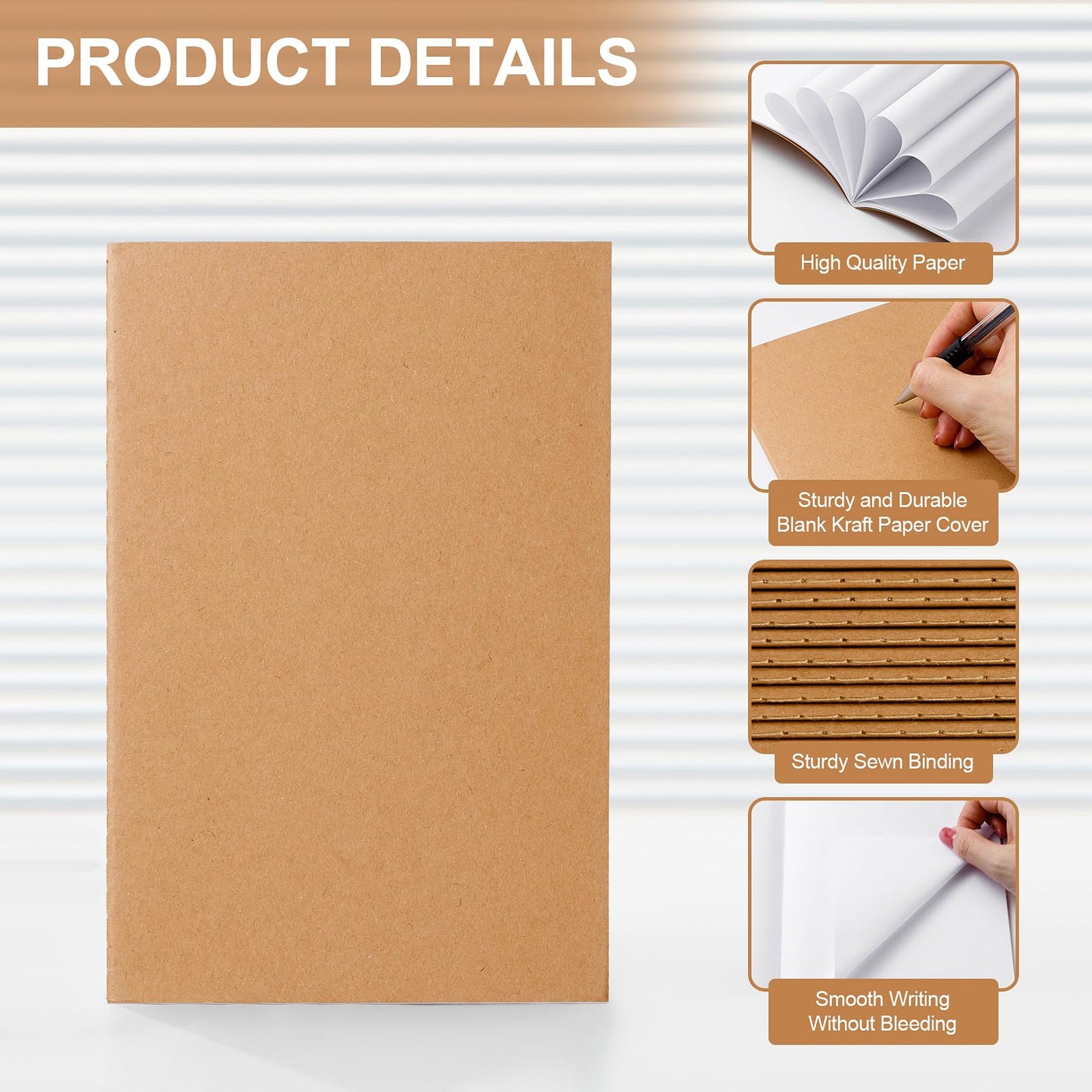 YGPHO 60PCS A5 Blank Kraft Notebooks Bulk, 8.3x5.5inch Unlined Paper Composition Notebook, 60 Pages Travel Journal Notebook Set for Work, School, Student,Kids and Writing