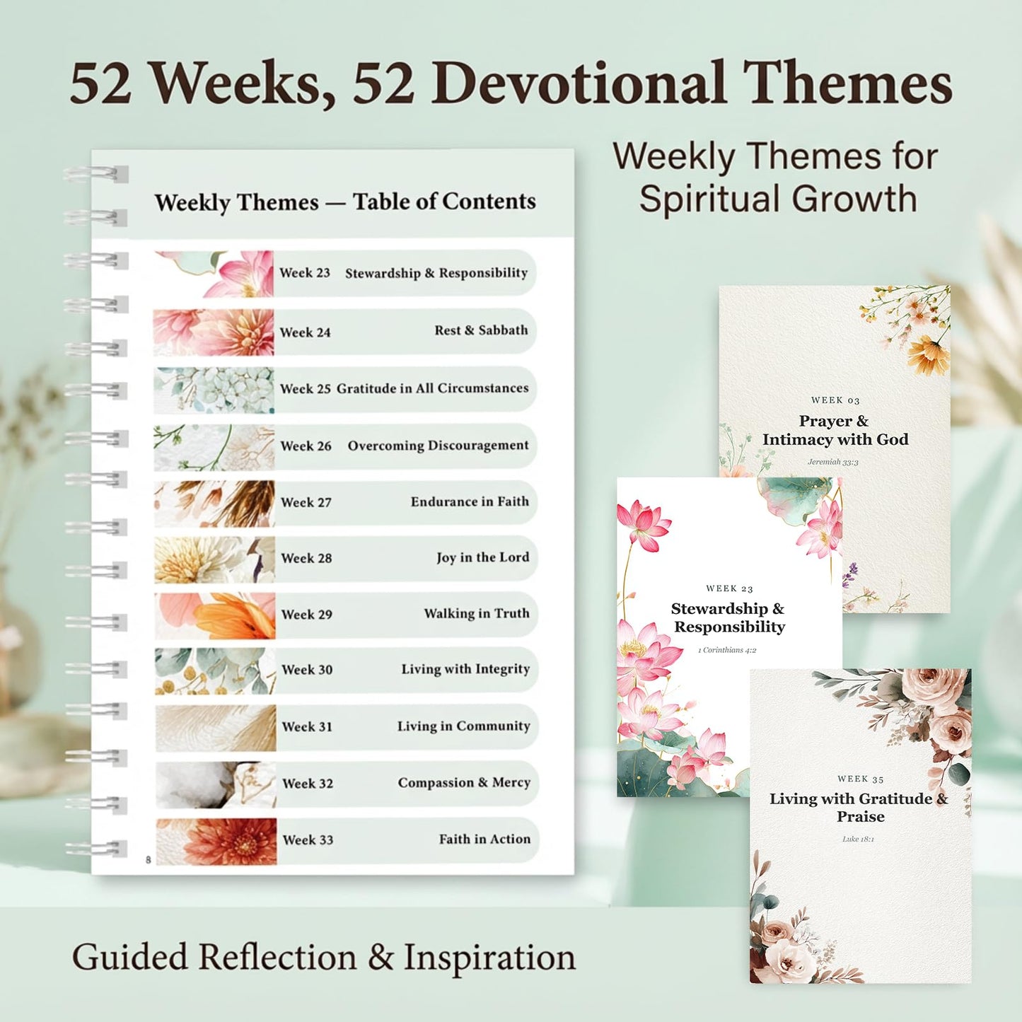 A Year of Bible Study Kit– 52-Week Scripture Reading Journal Set, Christian Devotional Planner for Women, Guided Faith Notebook (M (5.5 x 8.25 inch))