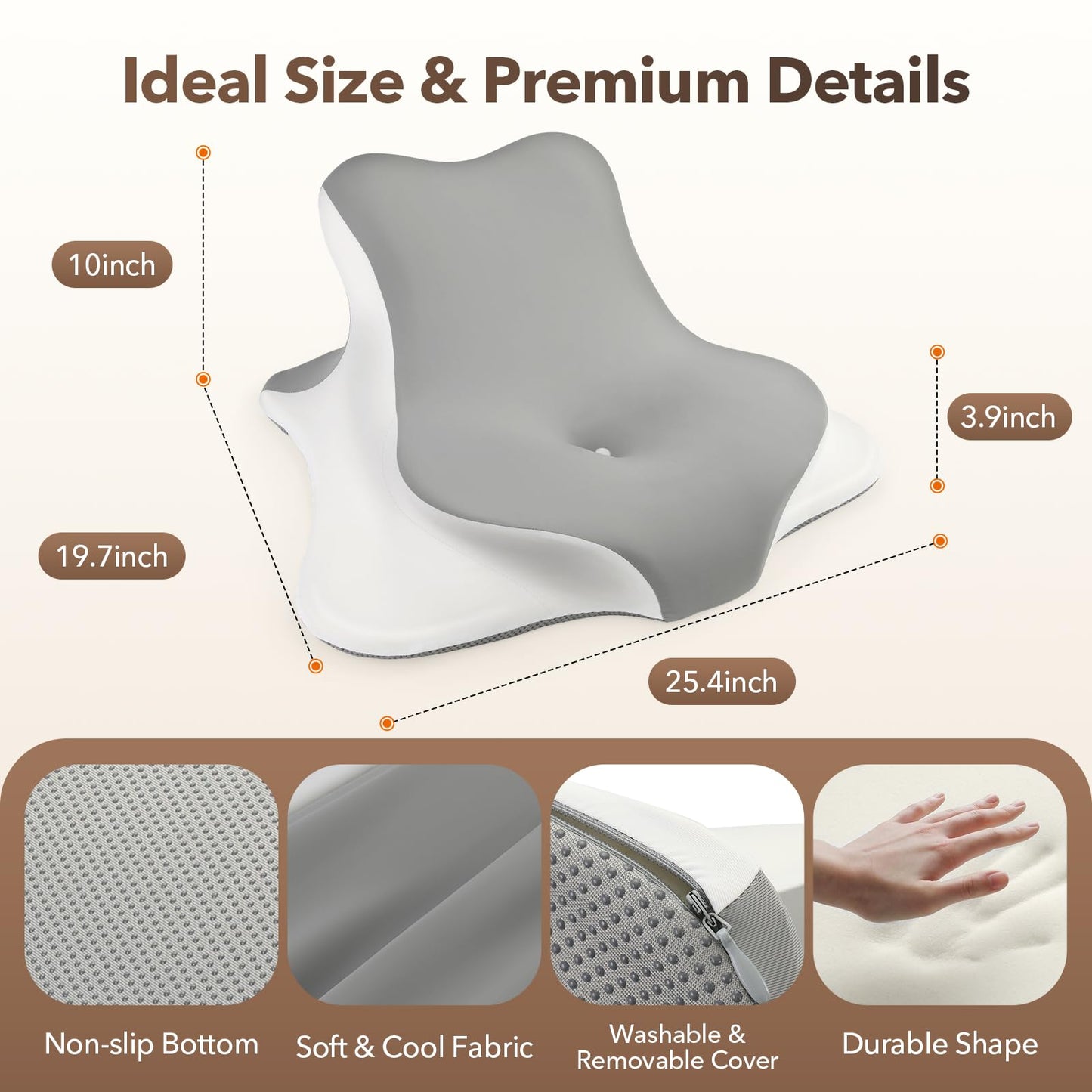 Royal Choice Reading Pillow for Bed, Ergonomic Memory Foam Prone & Reclined Support Pillow for Stomach Laying, Reading, Scrolling & Lounging, Multi-Position Bed Rest Pillow with Washable Cover