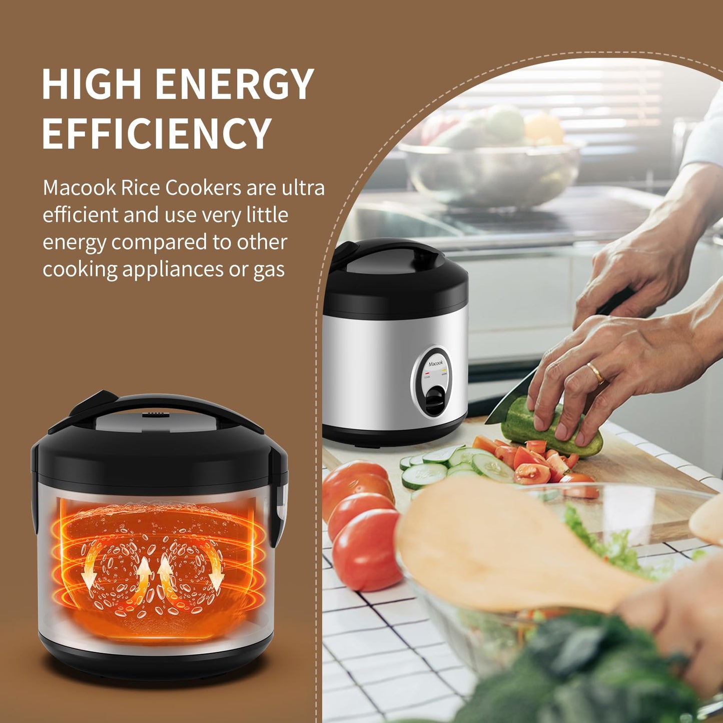 Macook Stainless Steel Rice Cooker with Steamer, 4-Cup Uncooked (1.0L)/8-Cup Cooked, Electric Grain & Vegetable Cooker, Auto Keep Warm for Oatmeal, Soups & Multicooking