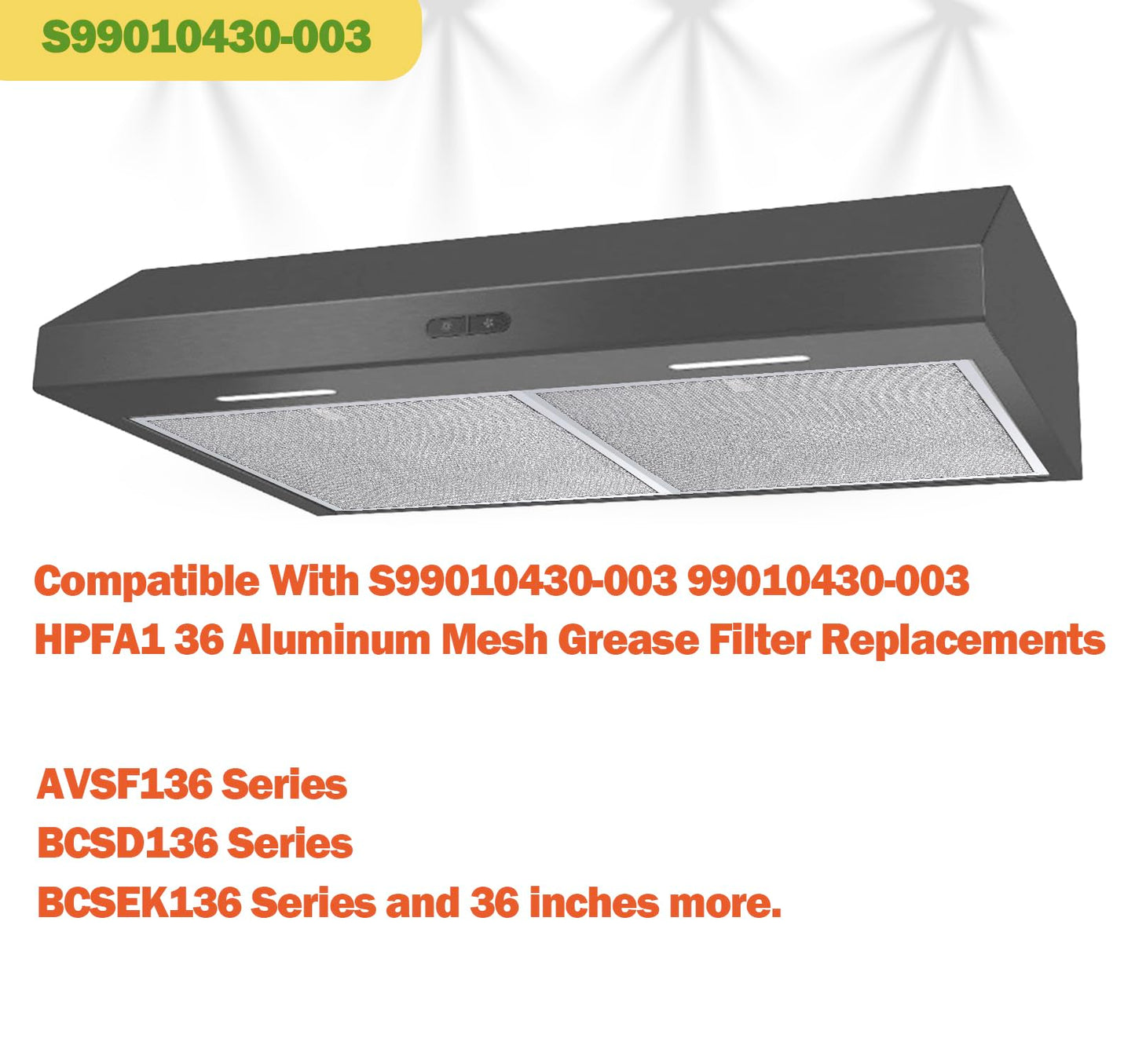 MNPARTS S99010430-003 Compatible with Broan Range Hood Filter 16-7/8" x 15-3/4" 2 Packs HPFA136 Replacement Nutone Kitchen Exhaust Fan Filter AVSF136 BCSD136 BCSEK136 Series