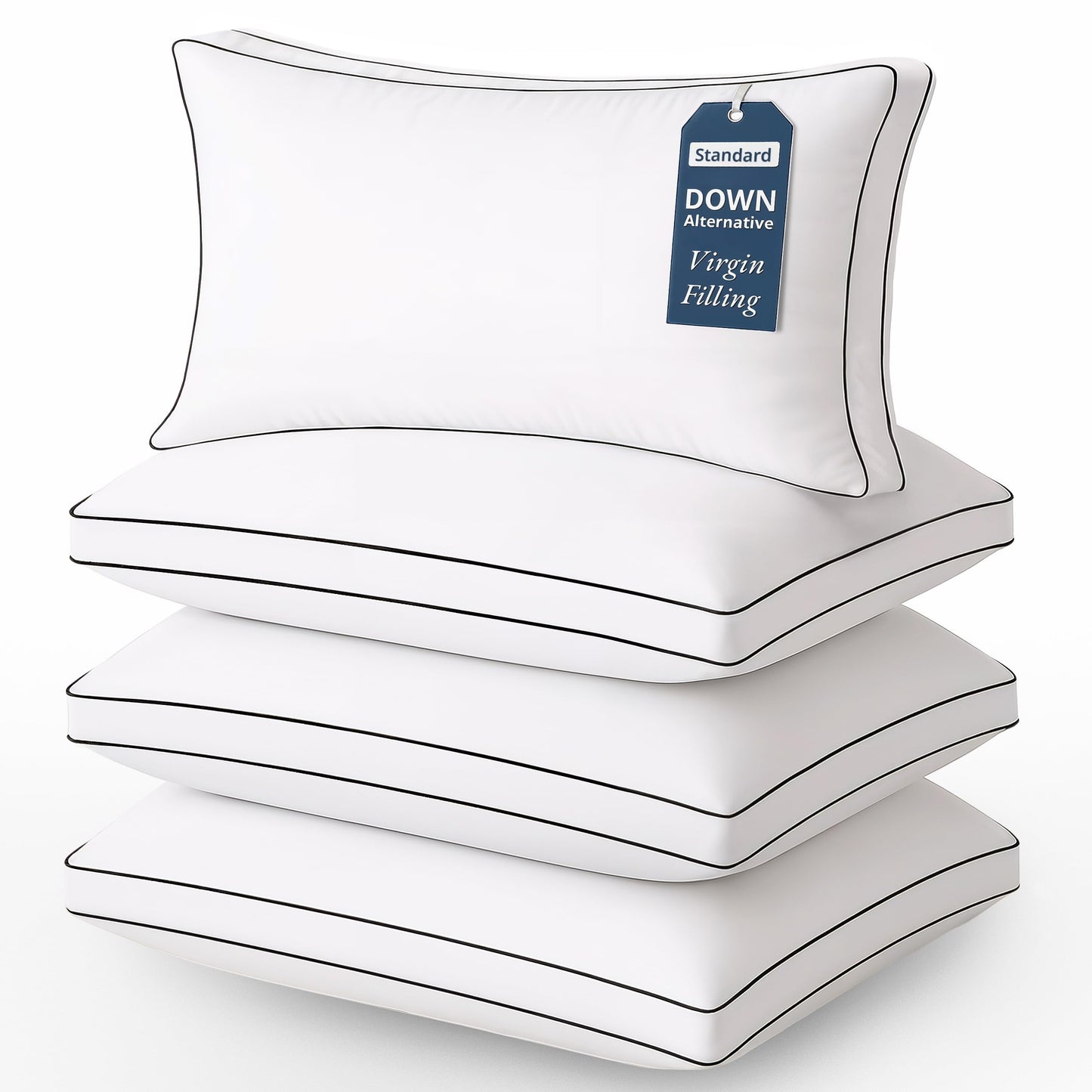 LANE LINEN Bed Pillows Standard Size Set of 4-20"x26" Medium Firm Down Alternative Pillows for Sleeping, Hotel Quality Back Stomach or Side Sleeper 4 Pack Pillow, Cooling Soft Easy Care - White