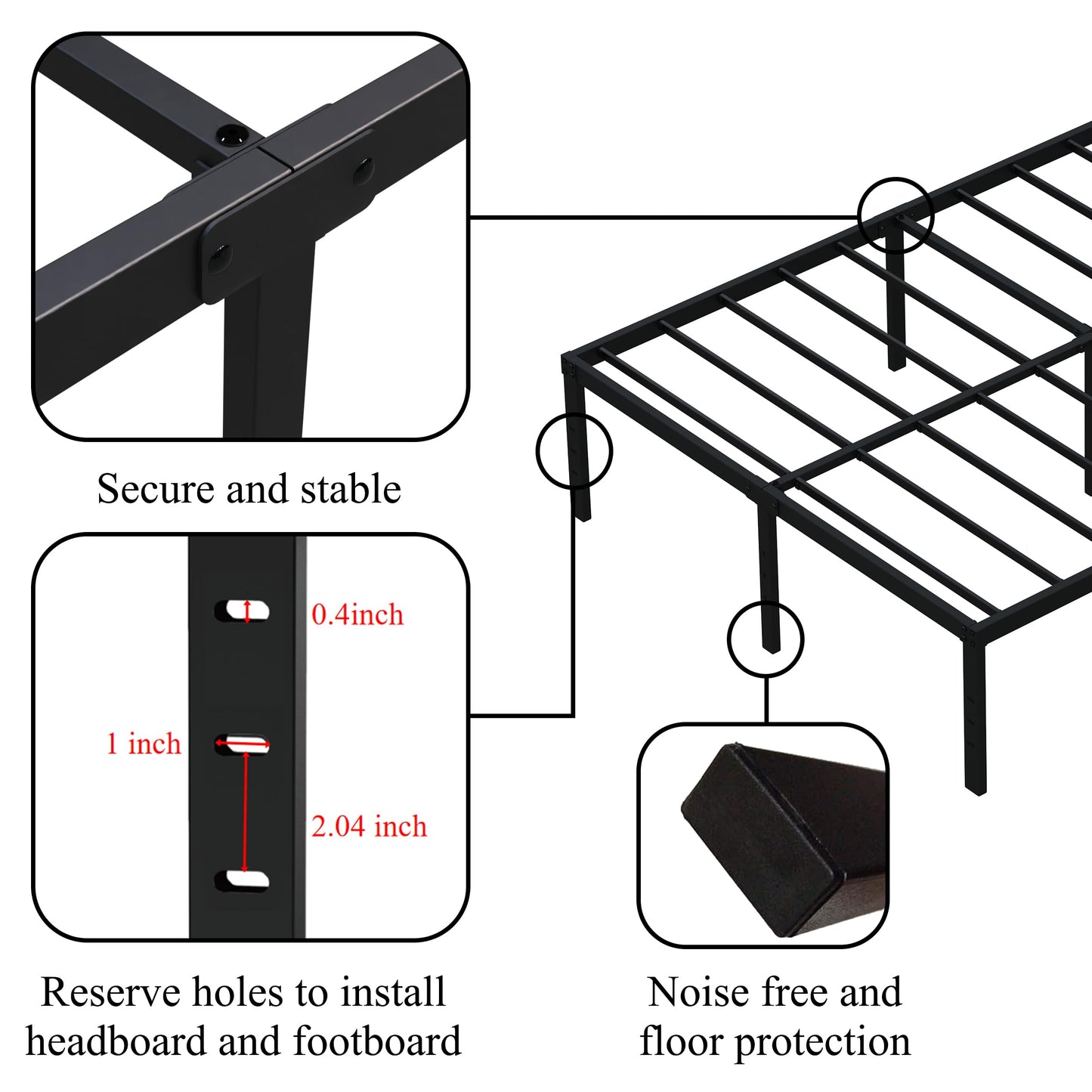 Upcanso 16 Inch Queen Bed Frame No Box Spring Required, Metal Platform Queen Size Bed Frames with 14 Inch Storage, 3,500 lbs Heavy Duty Steel Slats Support, Easy Assembly Mattress Foundation
