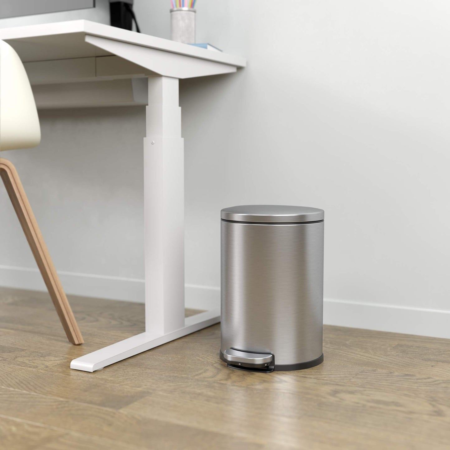 iTouchless SoftStep 2 Gallon Small Semi-Round Bathroom Step Trash Can with Removable Inner Bucket and AbsorbX Deodorizer, Stainless Steel, 7 Liter Pedal Garbage Bin