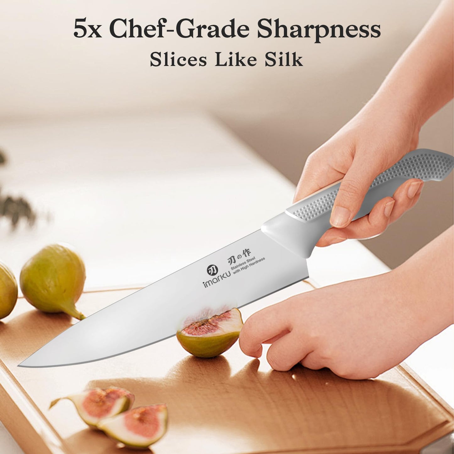 imarku 14 Pcs Kitchen Knife Set, Japanese Knives Set for Kitchen, Stainless Steel Knife Set with Block and Build-in Sharpener, White, Anti-Slip Handle, Dishwasher Safe, Gift for Women