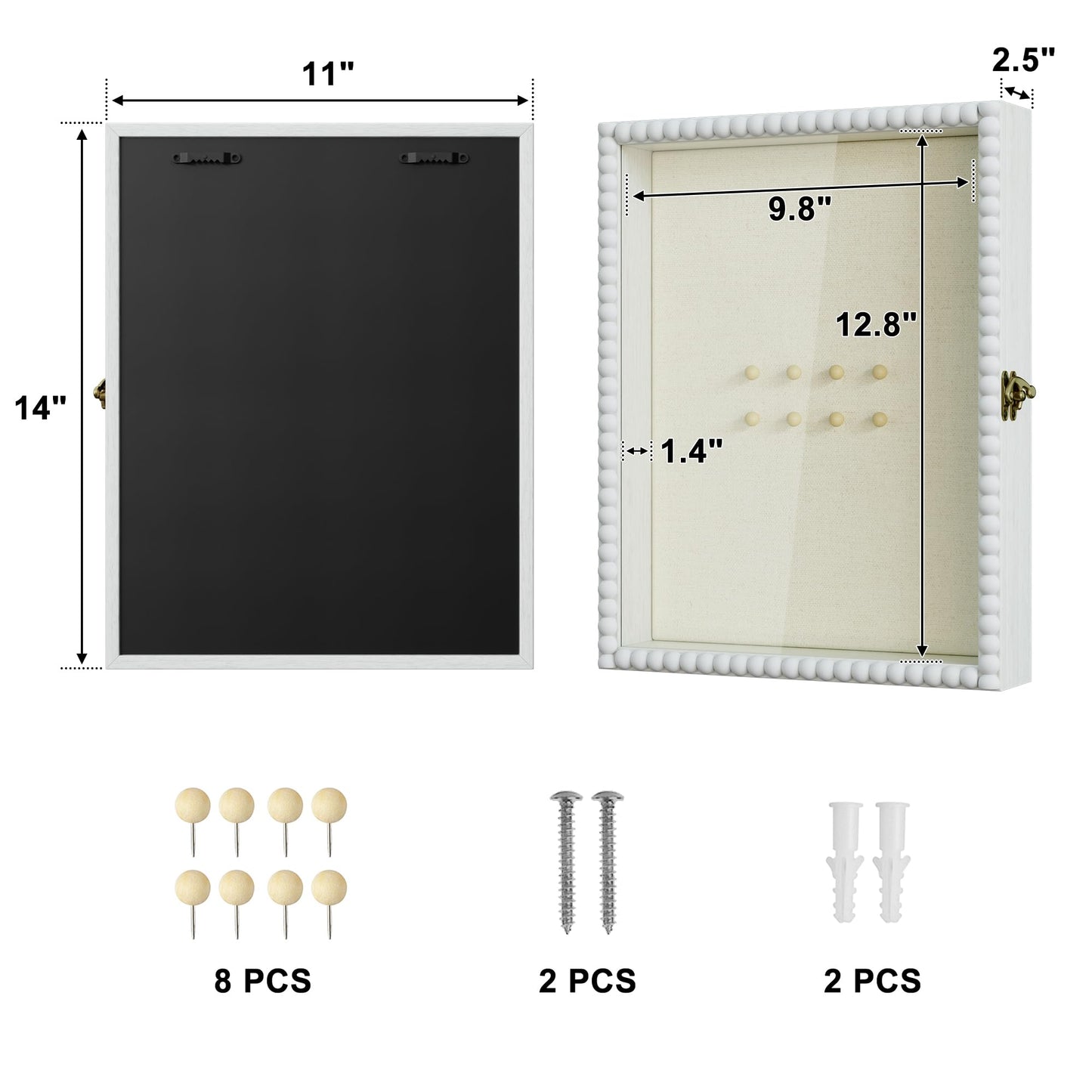 Love-KANKEI Shadow Box Frame 11x14, Deep Large Shadow Box Display Case with Unique Beads Door and Glass Window, Wood Memory Box for Pictures,Medals,Memorabilia,Collections White
