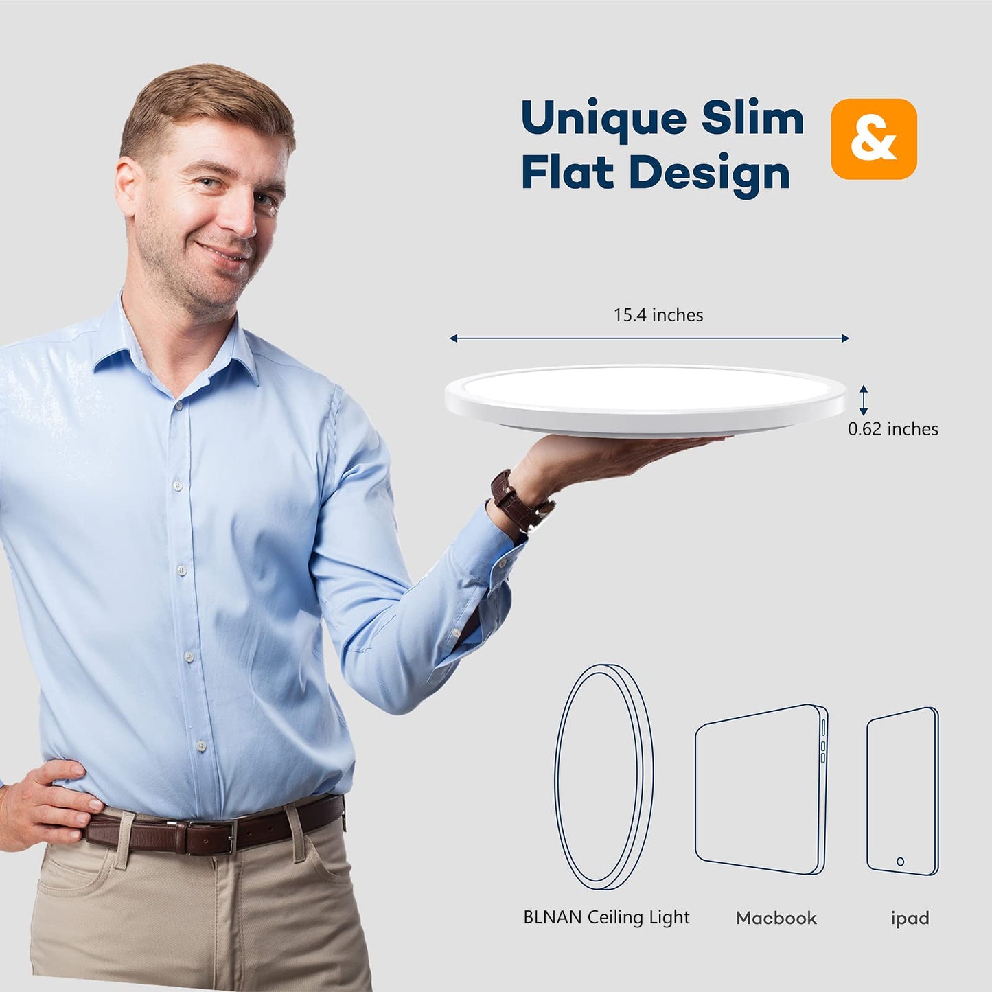 BLNAN LED Flush Mount Ceiling Light Fixture with Remote Control, 15.4 Inch 3000K-6500K Dimmable Round Low Profile Ceiling Lamp for Living Room Bedroom Kitchen