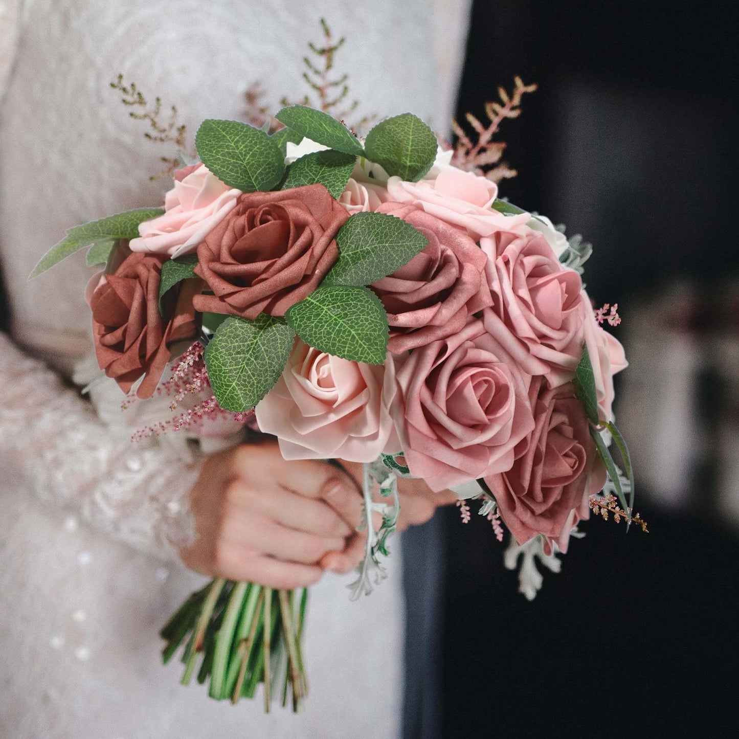 Luinabio 100 Pcs Artificial Foam Rose Flower Faux Bouquet Wedding Fake Rose Gift for Mother's Day Women DIY Bridal Shower Party Table Birthday Home Spring Decor (Shades of Dusty Pink)