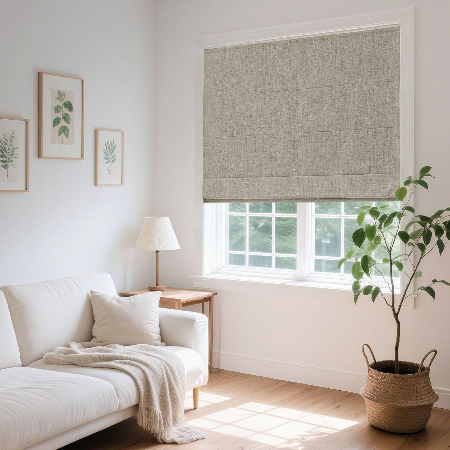 Joydeco Cordless Roman Shades, Linen Fabric Window Blinds, Thermal Insulated Blackout Blinds, Room Darkening Shades for Indoor Windows, Easy to Install, 35" W×75" H, Linen