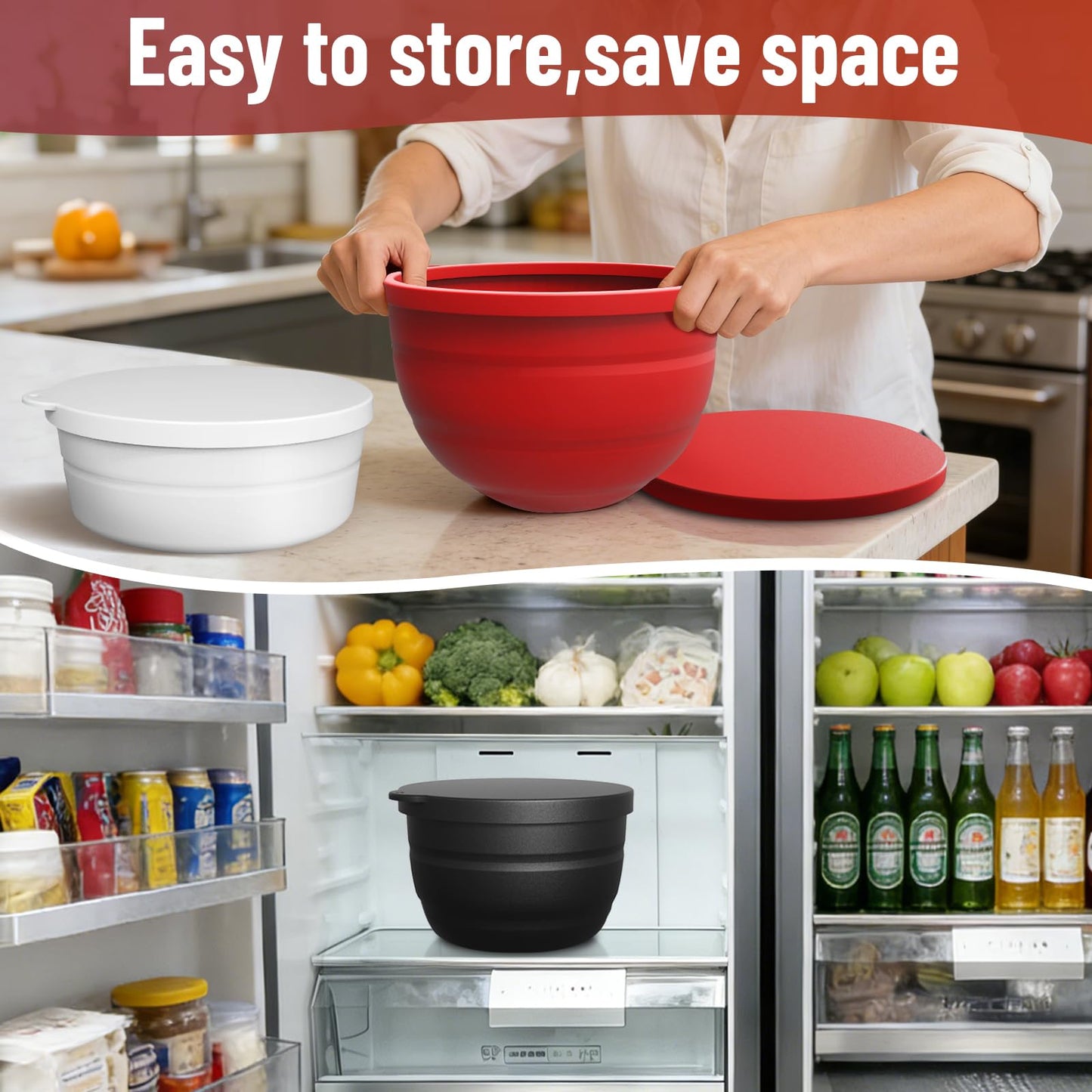 3-Pack Silicone Bowl Liners & Lids for KitchenAid Tilt-Head 5 Qt Stand Mixers Dishwasher Safe, Heat & Cold Resistant, Mixing Bowl Insert Accessories
