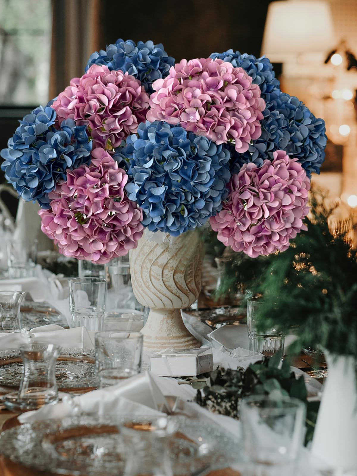 ZYTUYO 5 Pcs Dark Blue Silk Hydrangeas Artificial Flower Boho Dried Touch 20'' Faux Hydrangeas for Fall Indoor Home Decor Kitchen Living Room Outdoor Porch Wedding Flower Arrangement