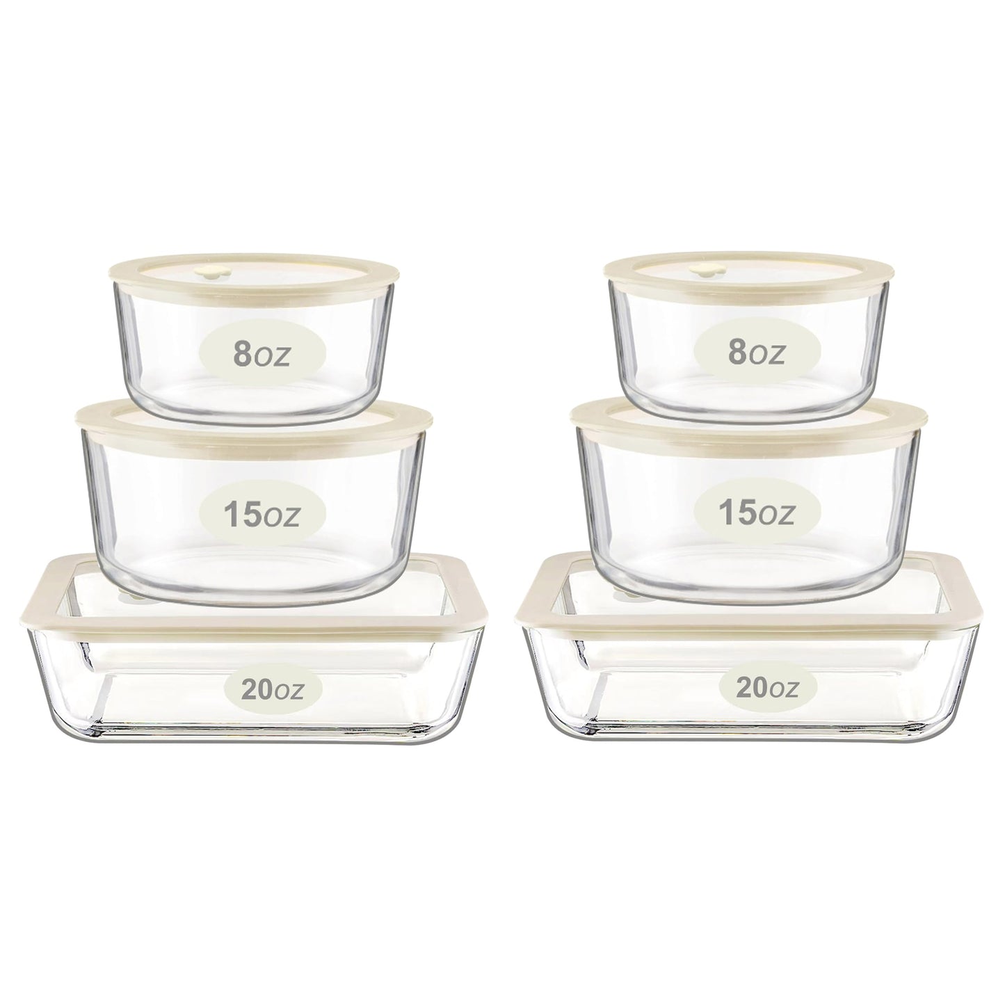 Urban Green Glass Food Container Set with Glass Lid, 6 Pack, Food Storage Containers Set, Airtight, LeakProof, Micowave Safe, 100% Plastic Free, Meal Prep Containers (White Color)