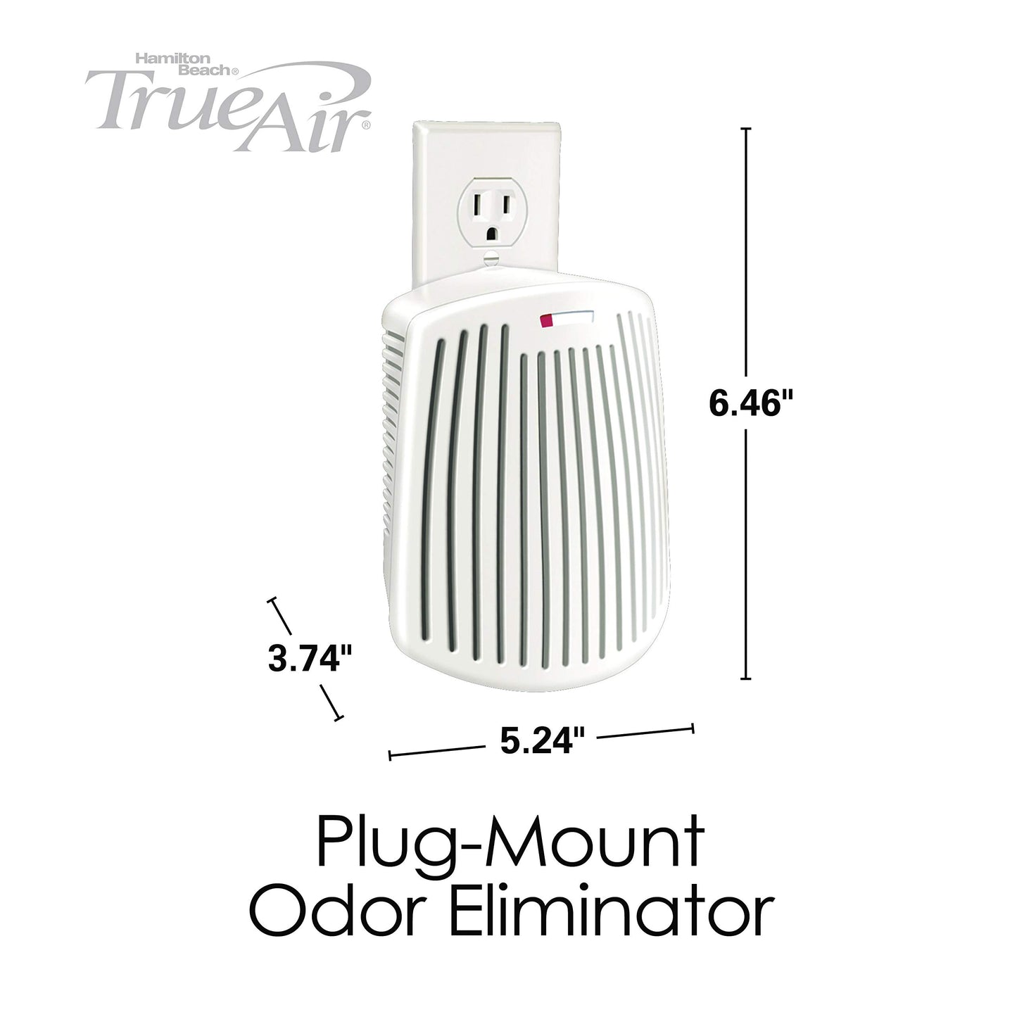 Hamilton Beach TrueAir Plug-Mount Odor Eliminator with Carbon Filter + Green Mountain Scent Cartridge, Common Household-Tobacco, Pet, Bathroom, Trash, On/Off Fan (04530GM)