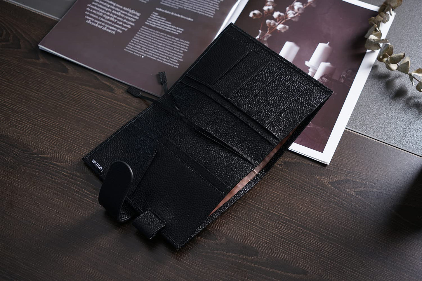 Moterm Leather Cover for A6 Notebooks - Fits Hobonichi Original, Stalogy and Midori MD Planners, with Pen Loop, Card Slots and Back Pocket (Pebbled-Black, A6+)