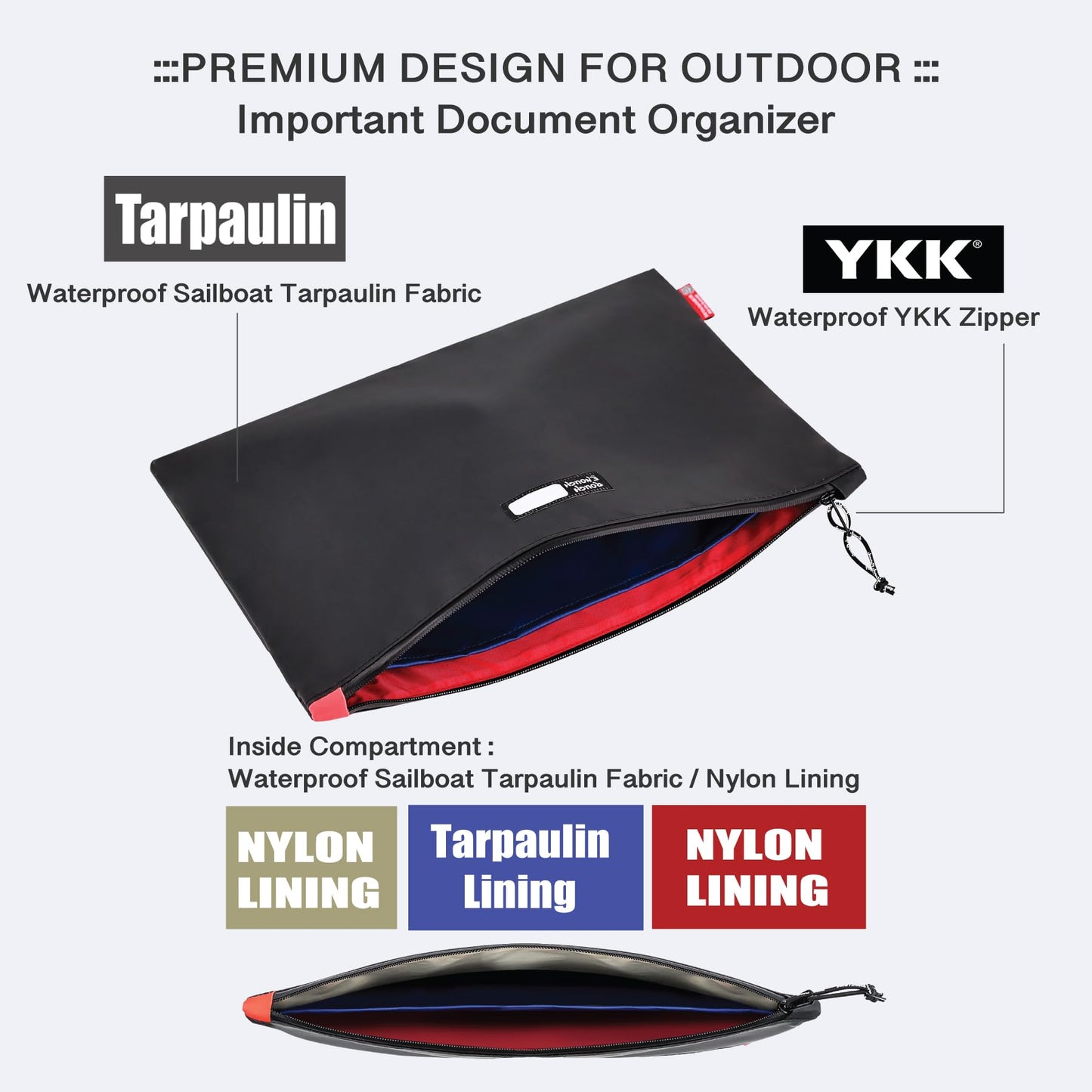 Rough Enough Important Document Organizer Holder Bag File Folder Zipper Pouch with 2 Pocket for A4 Paper Notebook Travel Business Office Home Water Resistant