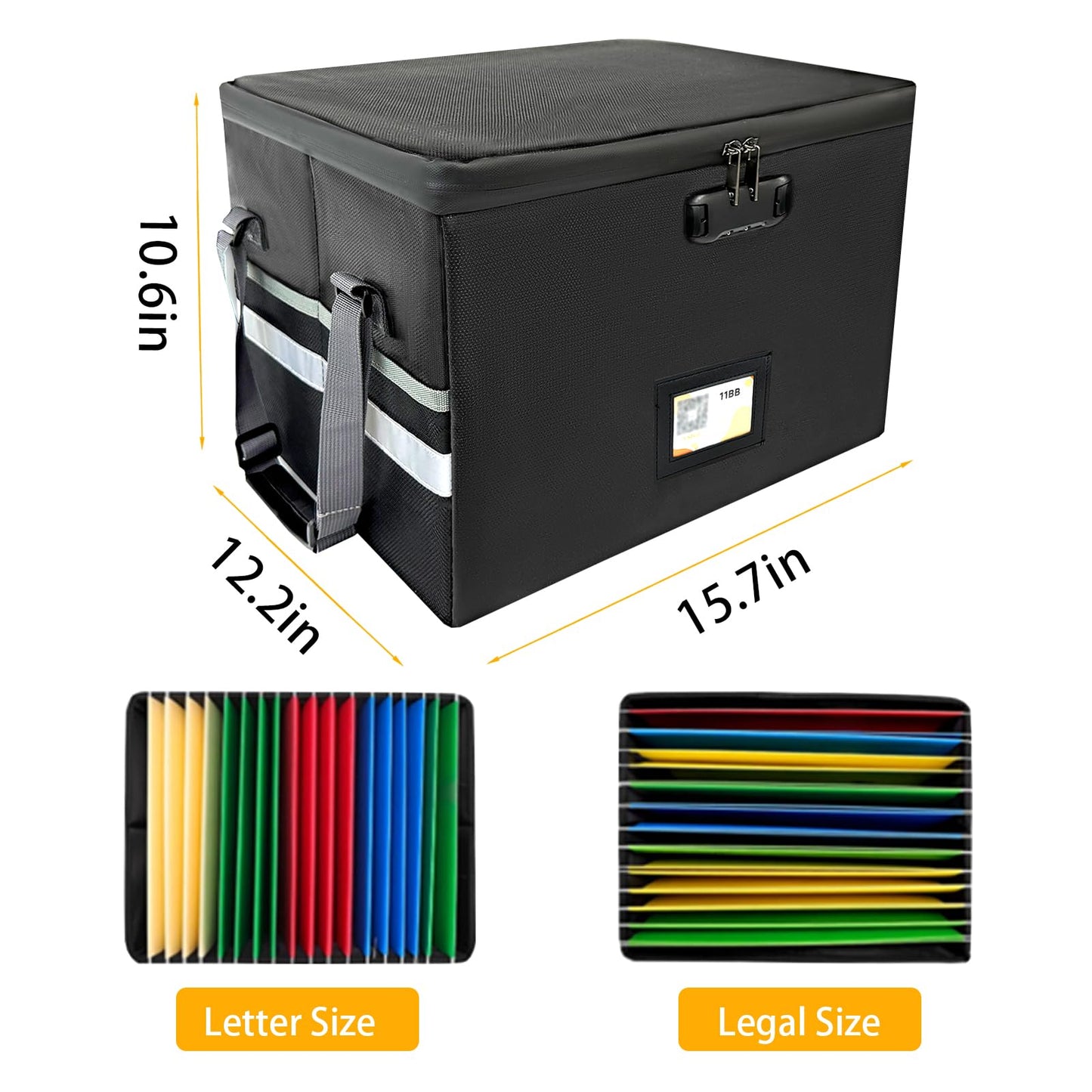 Large Next of Kin Box Organizer with Smart Labels, Fireproof Foldable File Organizer with Combination Lock, 10 Hanging Files and 20 Category Labels for Label Documents(15.7"L×12.2"W×10.6"H)