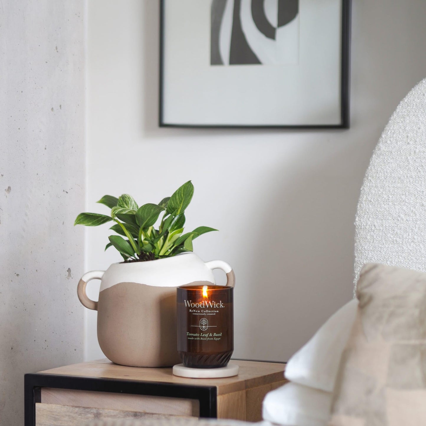 WoodWick Tomato Leaf & Basil Gifts for Women and Men, 13 oz. WoodWick Renew Large Candle with Crackling Wick
