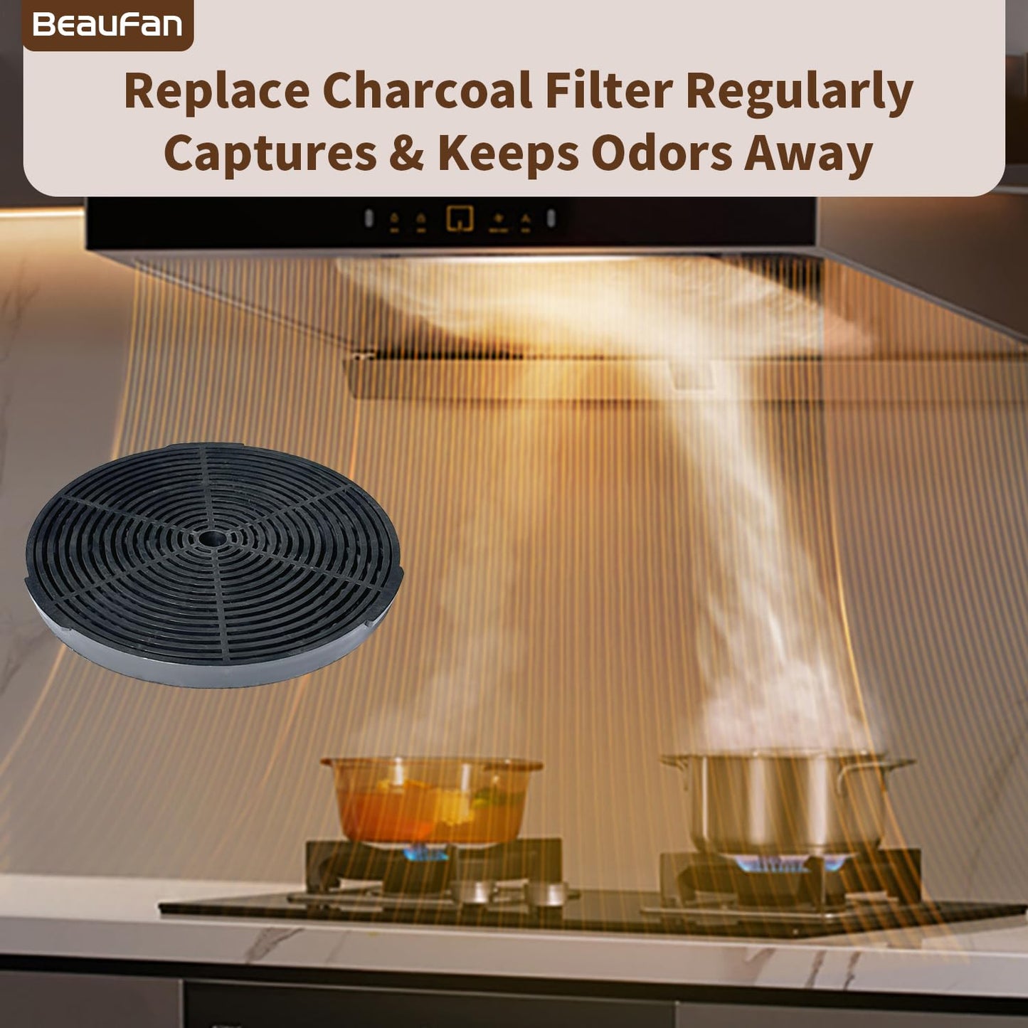 Beaufan WRHF005S2 Carbon Charcoal filters Fit for Winflo 30 In. Convertible Stainless Steel Glass Island/Wall Mount Range Hood (Set of 4)