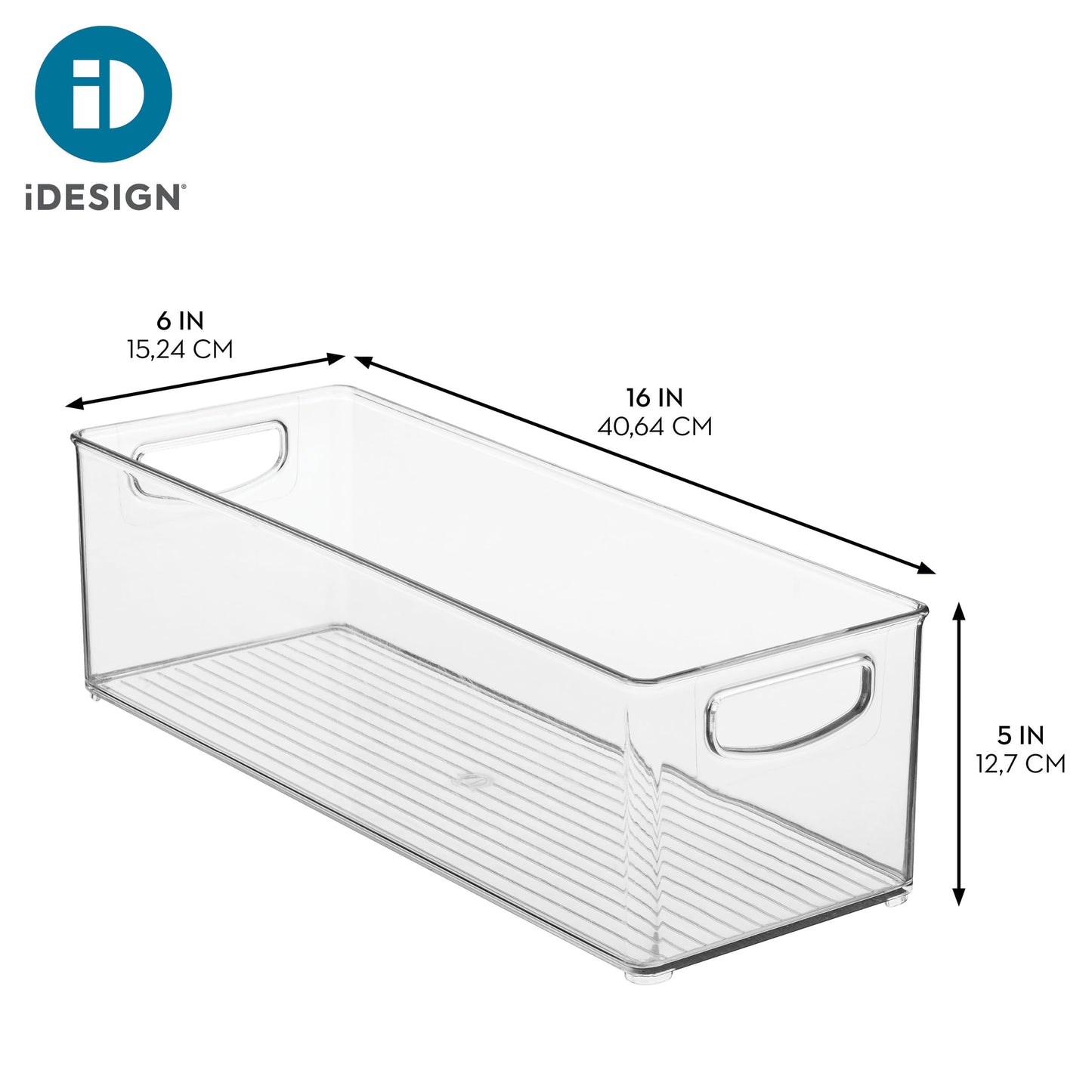 iDesign Plastic Stackable Pantry Bin for Kitchen Cabinets or Fridge, Set of 2, Clear, Made in USA