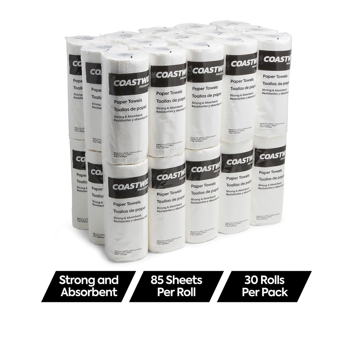 Coastwide Professional Paper Towels, 2-ply, 85 Sheets/Roll, 30 Rolls/Pack