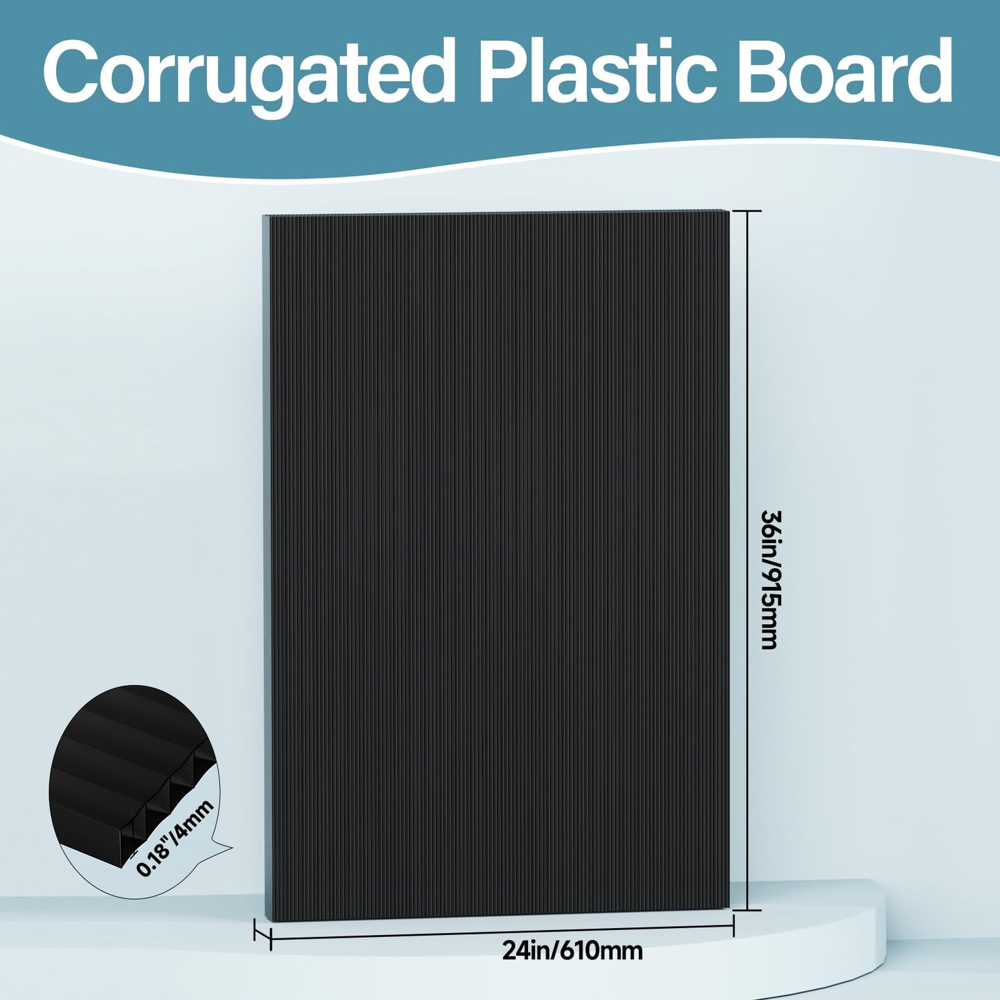 Hixdo 24 x 36 Inches 4 Pack Corrugated Plastic Sheet, 4mm Thick Corrugated Plastic Board, Black Blank Poster Board, Waterproof Coroplast Sheets for Indoor, Outdoor Use and DIY Projects.