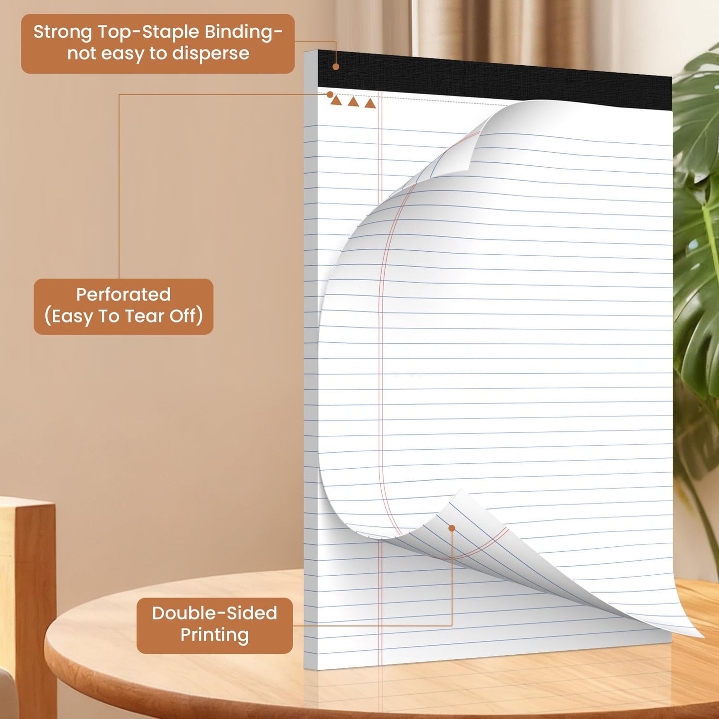 24Packs Legal Pads 8.5 x 11 Inch, 50Sheets/Pack, College Ruled & Perforated White Writing Pads, Pads of Paper 8.5 x 11, Lined Note Pads with Sturdy Backing for Office, Business & School Supplies