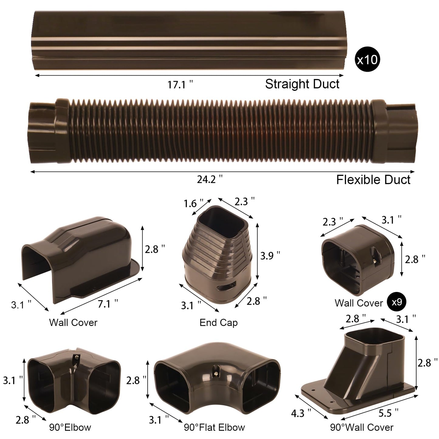 HOXHA 3" W 16.1Ft L Brown Line Set Cover Kit for Mini Split Air Conditioners Decorative PVC Slim Line Cover for Central AC & Heat Pumps Systems Tubing Cover