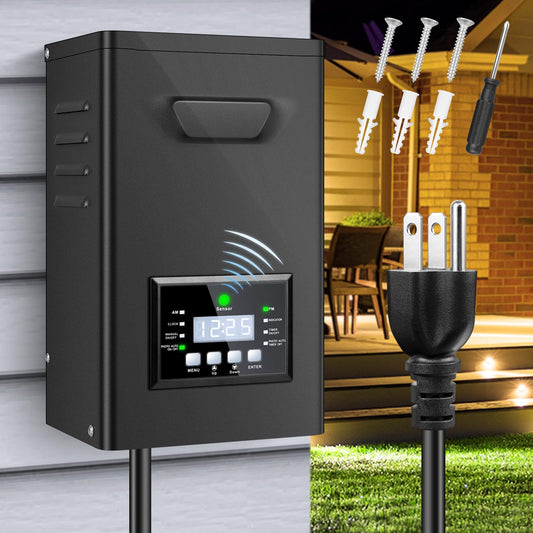 170W Low Voltage Landscape Transformer, Landscape Lighting Transformer with Timer and photocell Sensor, 120V AC to 12V/15V AC Outdoor Weatherproof Low Voltage Transformers for Landscape Lighting