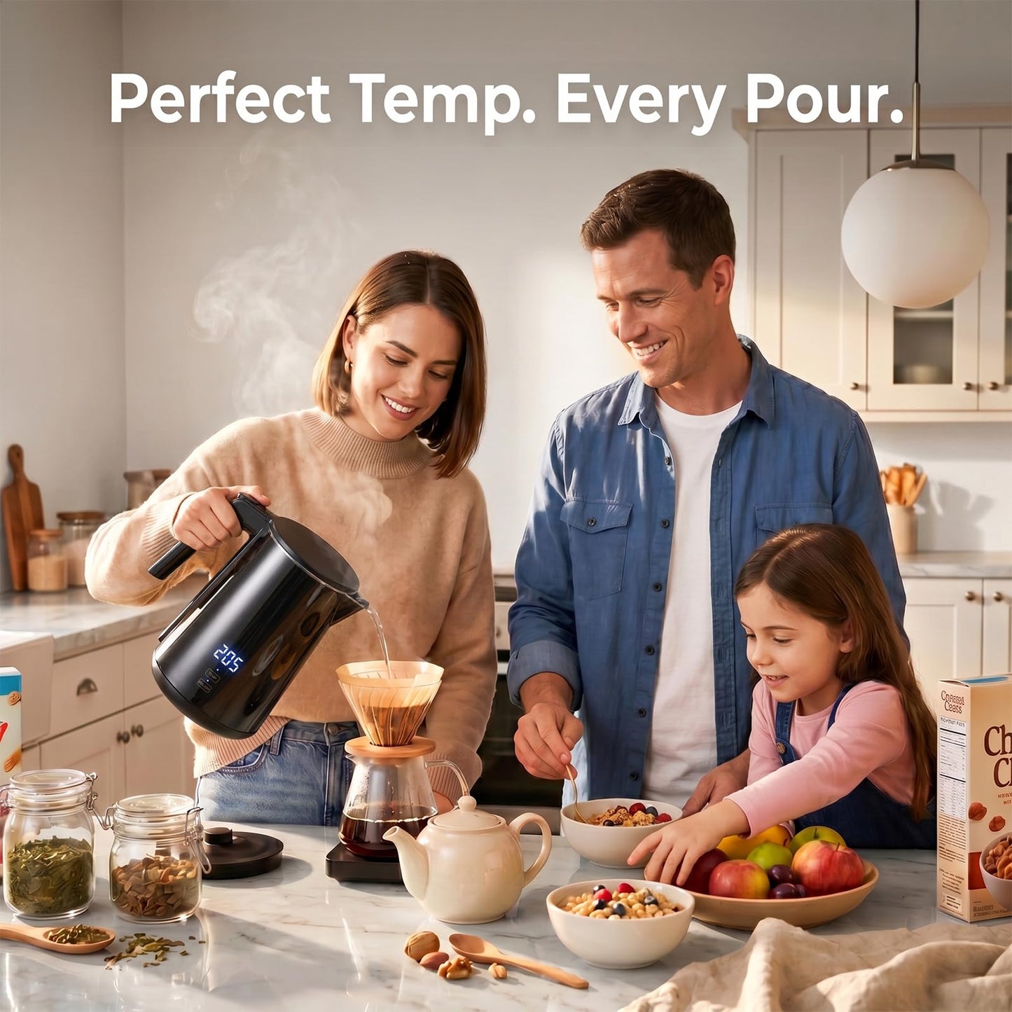 Electric Kettle with Digital Display & Temperature Control, 1.0L Stainless Steel Water Boiler, 1200W Fast Boiling, 4H Keep Warm, BPA-Free Auto Shut-Off, Tea Coffee Kettle for Home Office 120V, White