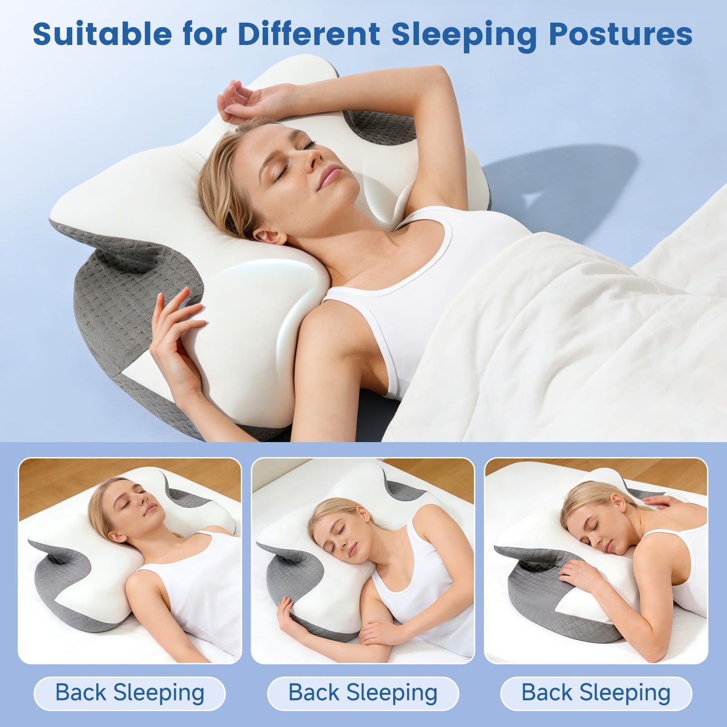 Cervical Neck Pillow for Pain Relief Support, Orthopedic Memory Foam Pillow with Dual Height 4.3" & 5.1" Loft for Side and Back Sleepers, Ergonomic Contour Bed Pillow with Breathable Removable Cover