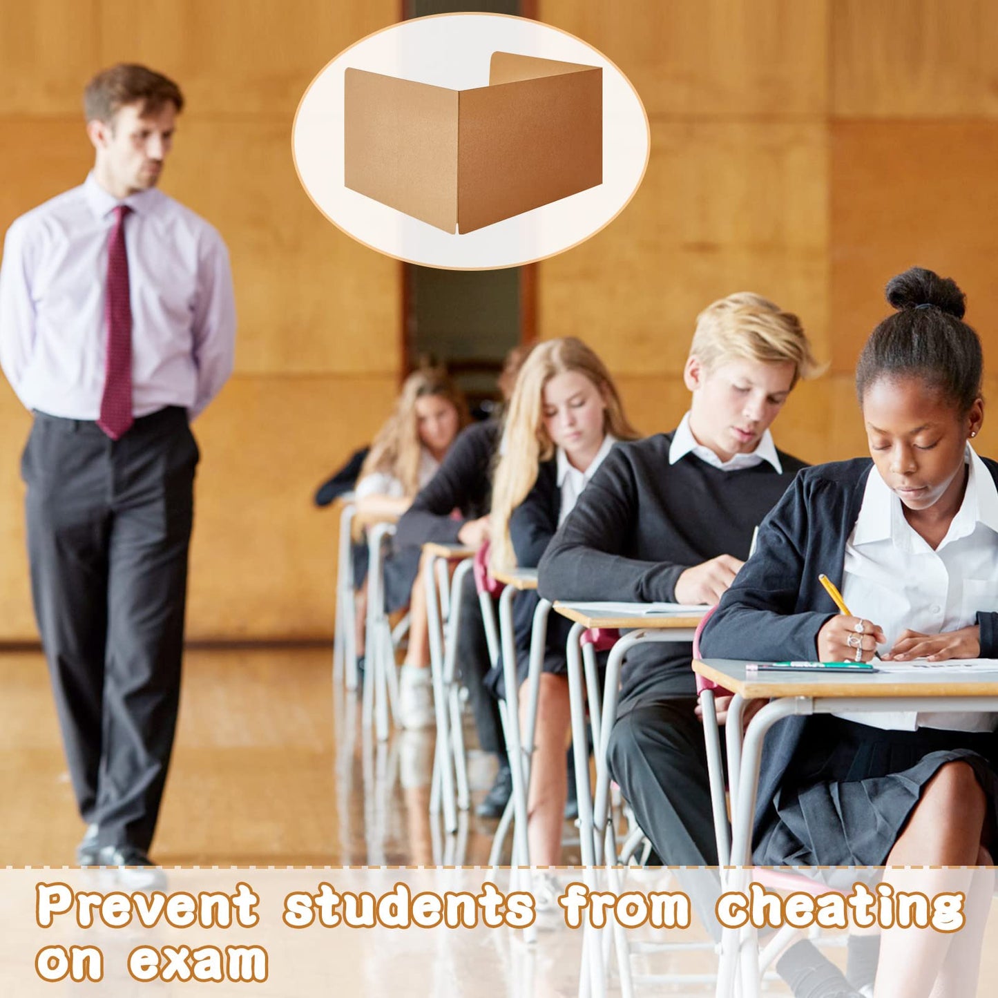 Gueevin 30 Pcs Classroom Desk Dividers for Students Test Privacy Folders for Better Focus Overall Size 13" x 20" x 17" School Testing Study Cardboard (Brown)