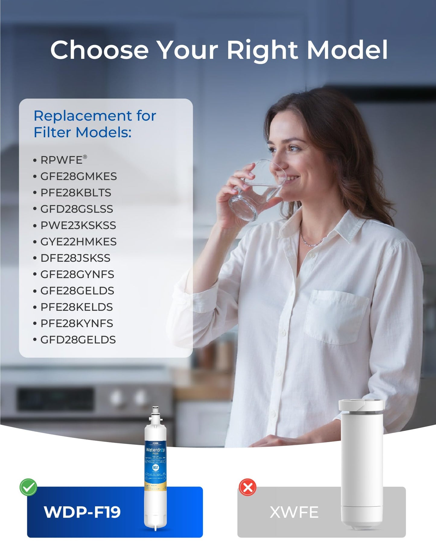Waterdrop Plus WDP-F19C Replacement for GE® RPWFE®, RPWF (with CHIP) NSF 401 Refrigerator Water Filter, Compatible with GFE28GBLTS, GFE28GSKSS, PFE28KMKES, GFD28GYNFS, GFD28GBLTS, PWE23KYNFS