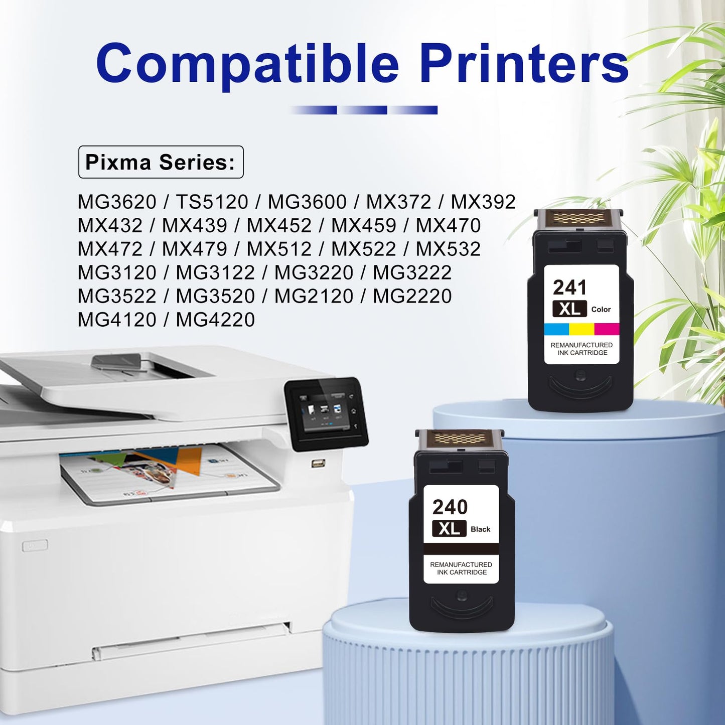 GRESINLY PG-240 XL/CL-241 XL Ink Cartridges Replacement for Canon 240XL 241XL Combo Pack 240 241 for Canon PIXMA MG3620 TS5120 MG3520 MG3600 MG3220 MX472 Printer (1 Black, 1 Tri-Color, 2 Pack)