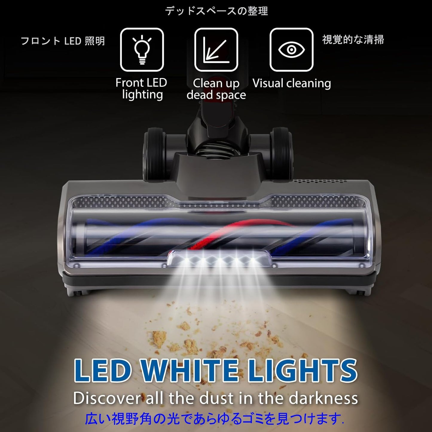 Large Roller Vacuum Cleaner Head Replacement for Dyson V7 V8 V10 V11 V15 Hardwood Floor Roller Brush Motor Head Attachments with 4 LED Lights [v10 slim, v12, sv18, Ball Series Not Compatible]