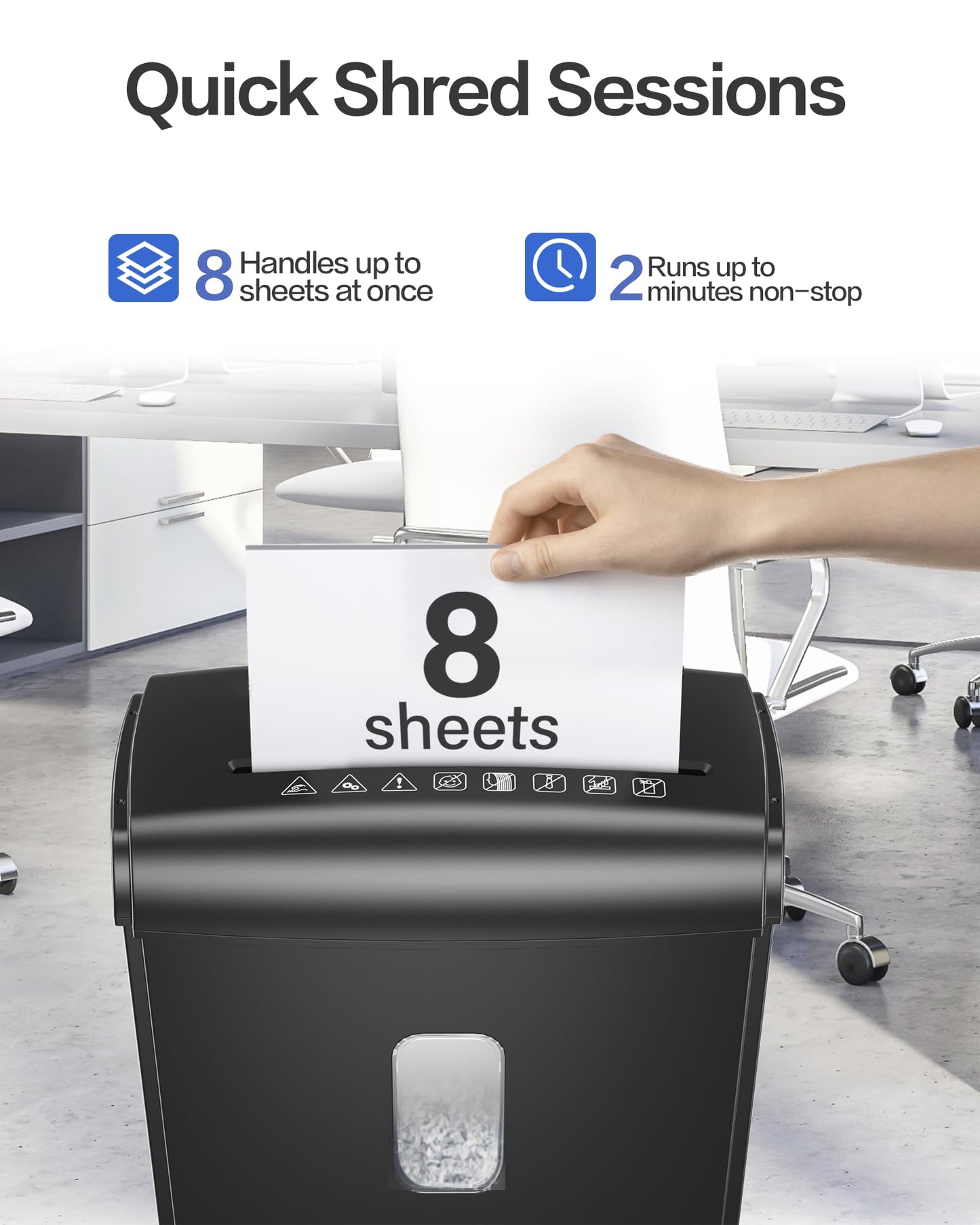 Locksworth 8-Sheet Micro-Cut Paper Shredder, P4 High Security, 4 Gallon Bin, 2-Minute Continuous Run, Home & Small Office Use