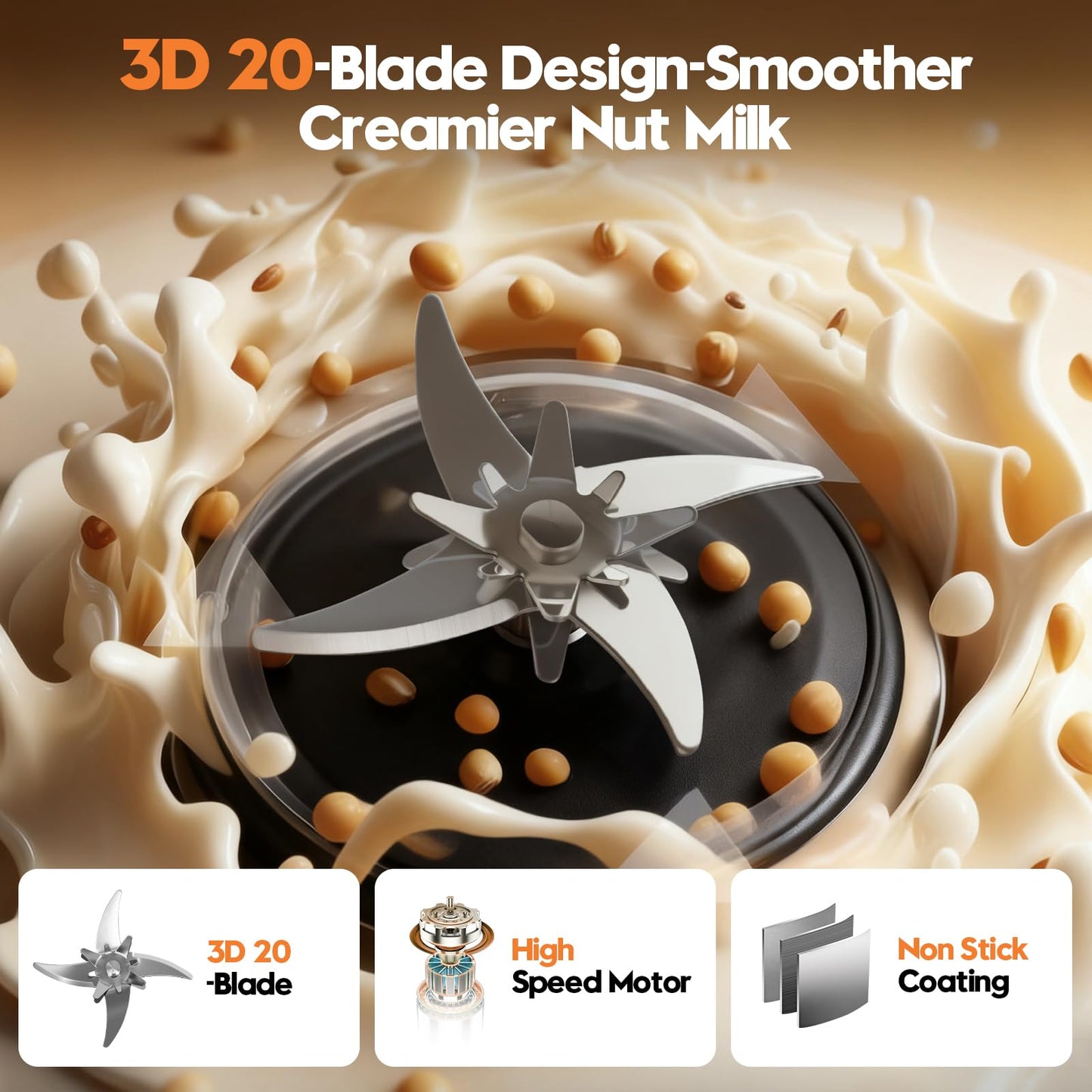 8-in-1 Nut Milk Maker, 50oz Glass Soy Almond Oat Milk Machine with 20-Blades, Delay Start, Constant Temperature, Self-Cleaning, Overheat Protection, Recipe Included