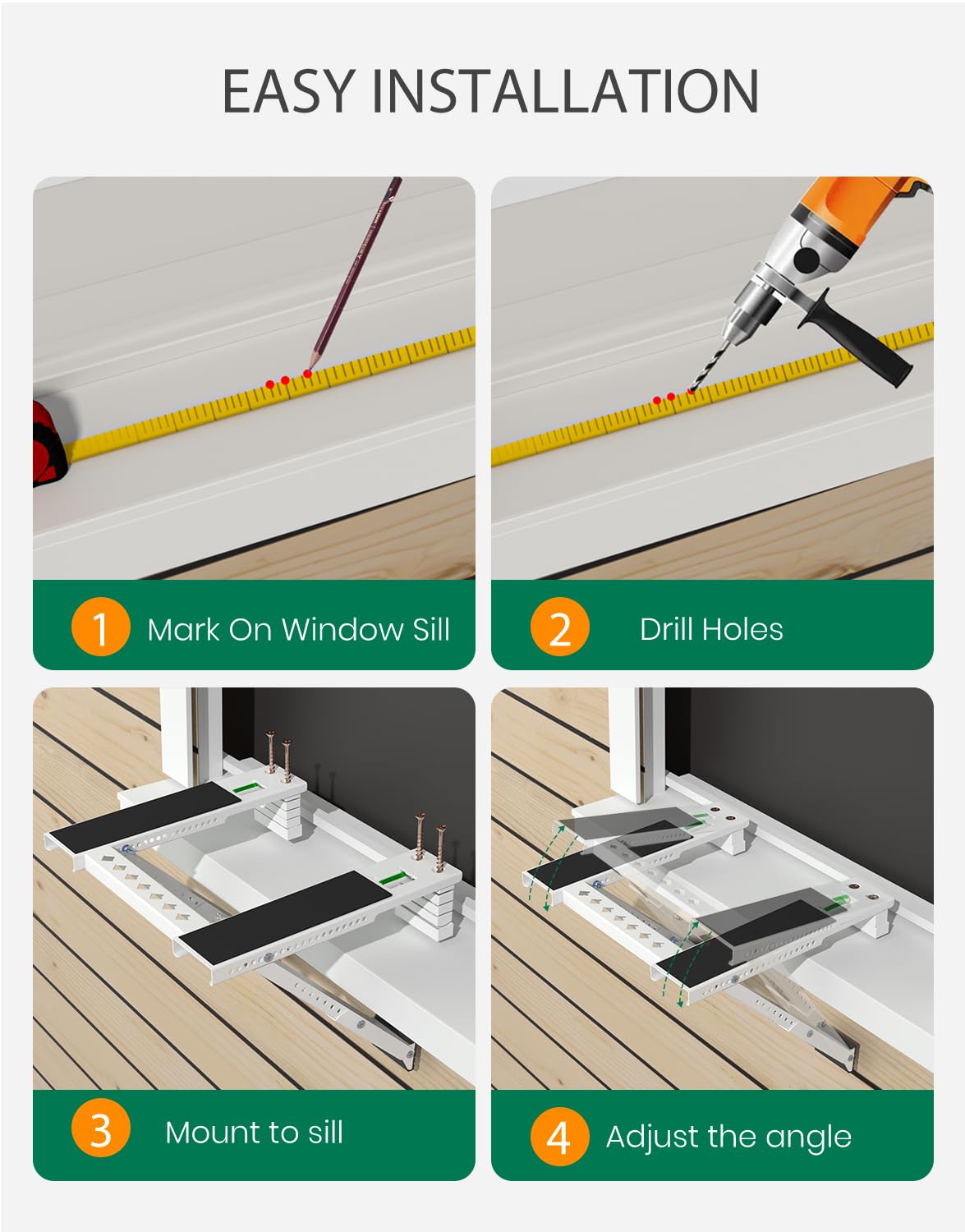 Plusluck Window Air Conditioner Support Bracket: Heavy Duty Window AC Bracket with 2 Arms, Up to 220 lbs - Universal Fit 5,000 to 24,000 BTU Window Units - Adjustable Crossbar Level Non-Slip Mat
