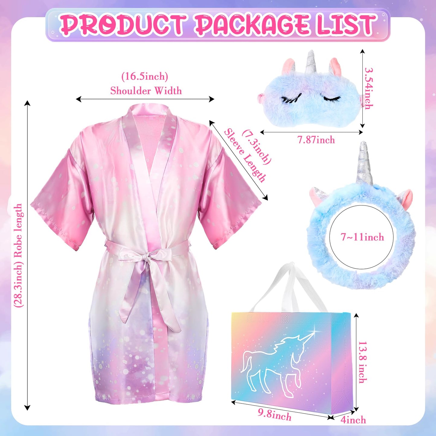 Maiteenly 10 Sets Unicorn Spa Party Supplies for Girls Include Spa Satin Robe Headband Eye Mask Handbag Spa Sleepover Party Favors